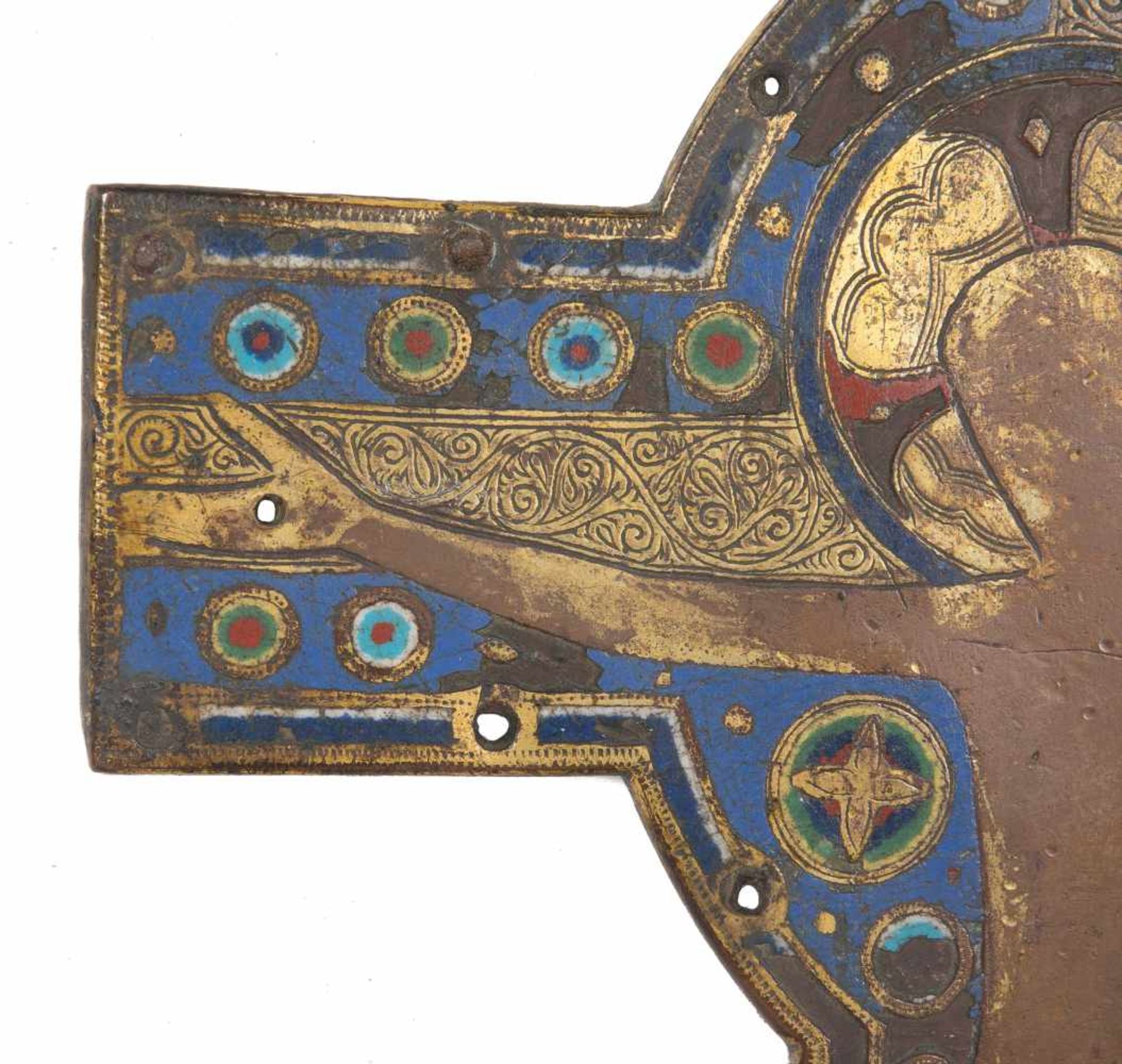 Large, gilded copper cross with champlevé enamel. Limoges. France. Romanesque. Circa 1170 - 1190. - Bild 4 aus 6