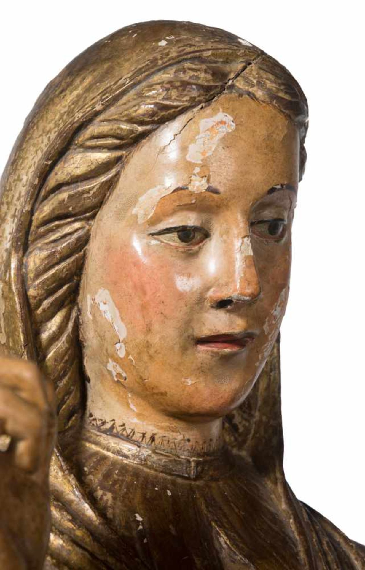 "Virgin of the Annunciation” Carved and gilded wooden sculpture. Catalan School. Girona. Gothic. - Bild 6 aus 6