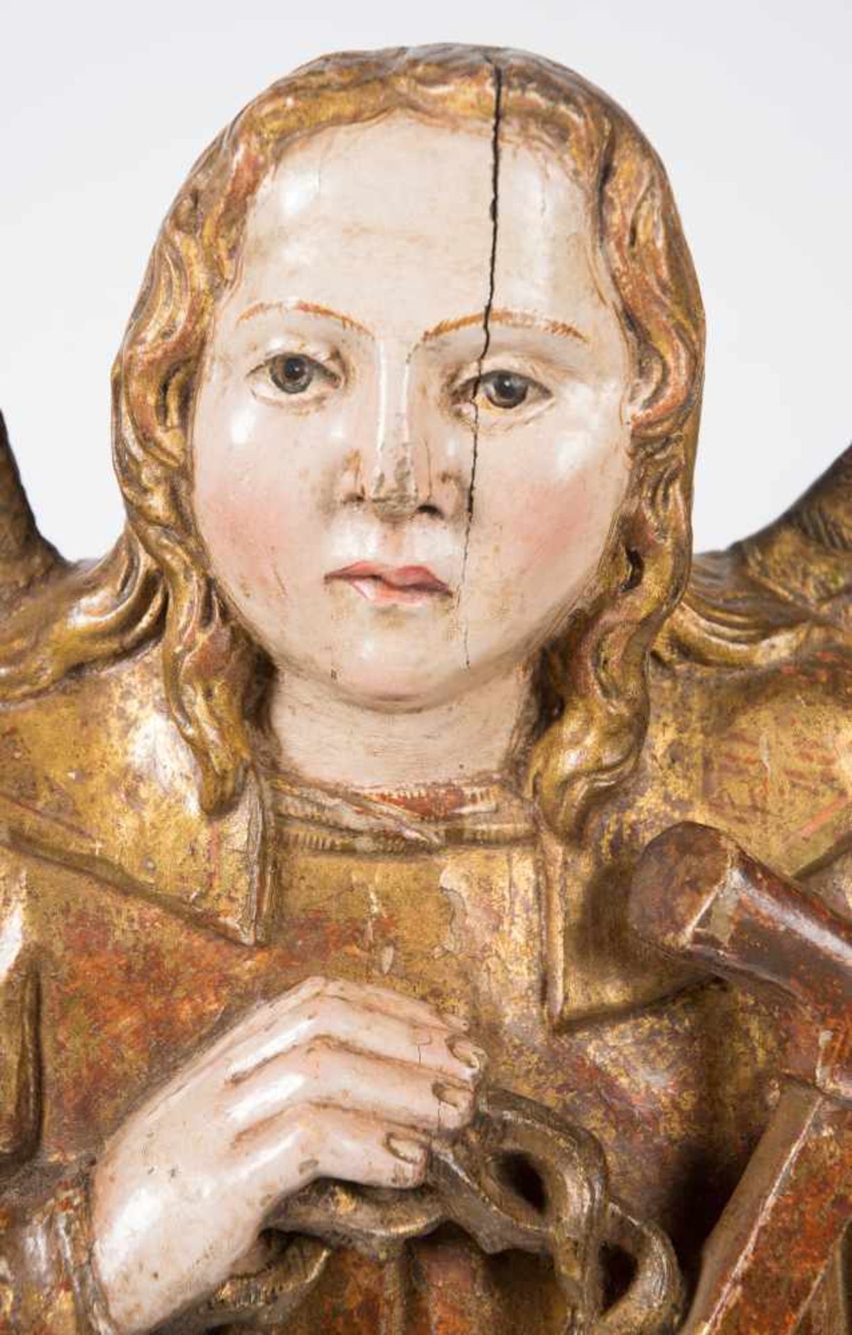 "Angels". Pair of carved, gilded and polychromed wooden sculptures. Burgos. Gothic. 15th century.<b - Bild 6 aus 10