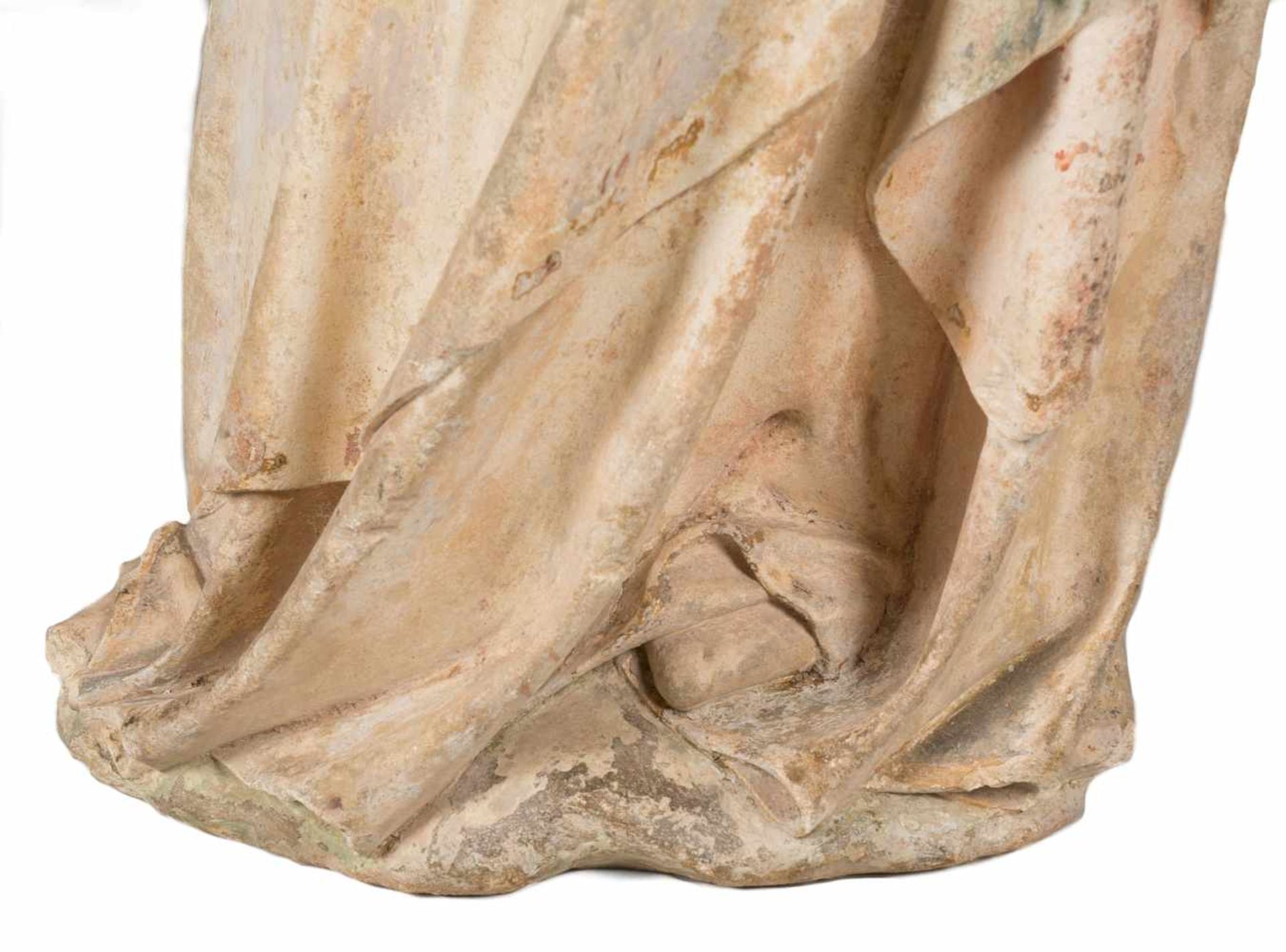 "Saint Agatha". Sculpted stone figure with polychrome and gilt residue. France. Possibly Lorraine. - Bild 11 aus 12