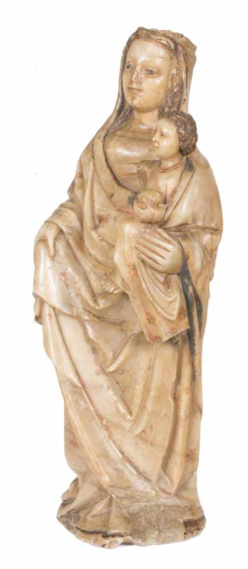 "Madonna and Child" Sculpted alabaster figure with polychrome and gilt residue. Navarra. 15th - Bild 3 aus 5