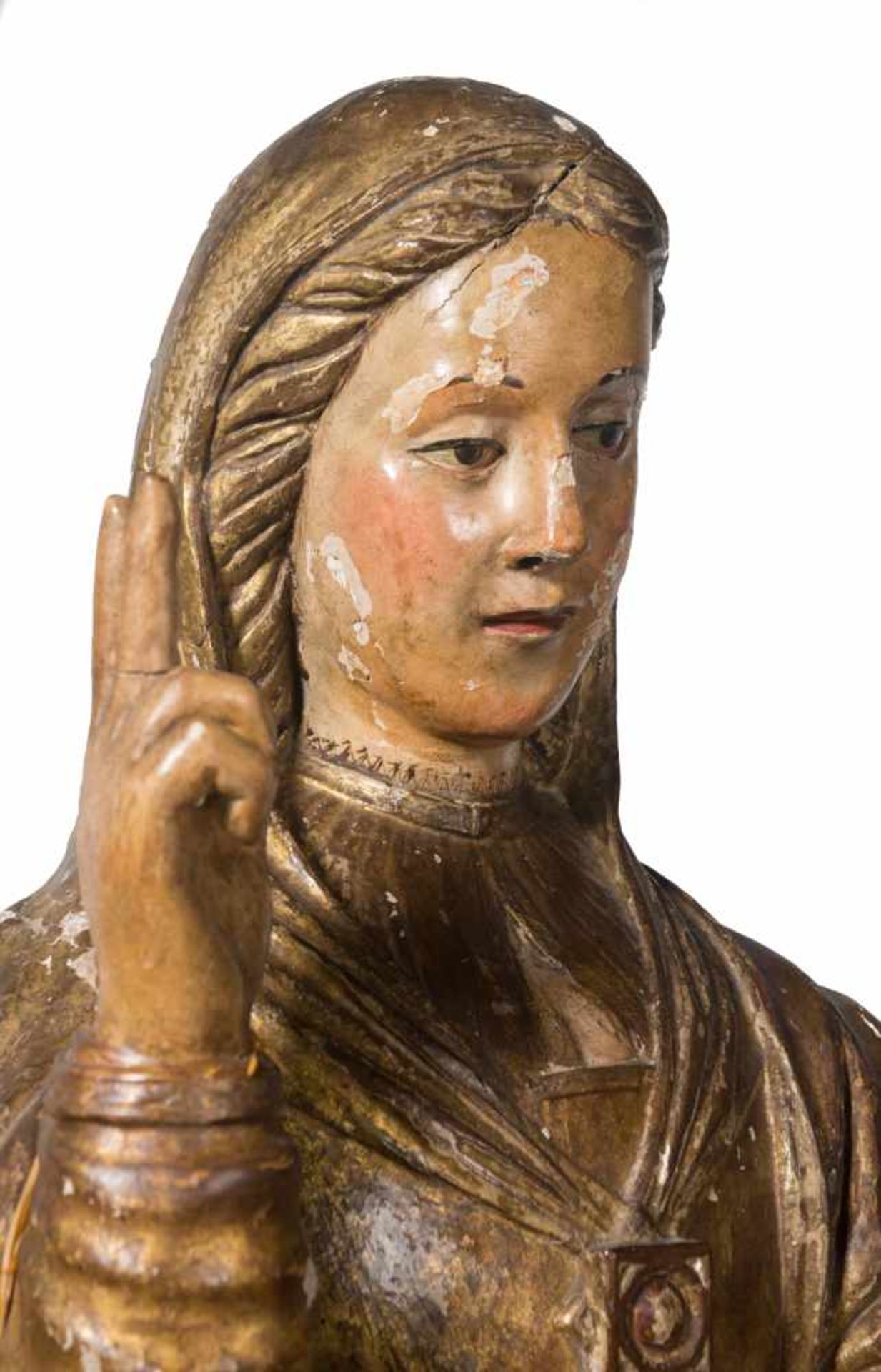 "Virgin of the Annunciation” Carved and gilded wooden sculpture. Catalan School. Girona. Gothic. - Bild 5 aus 6
