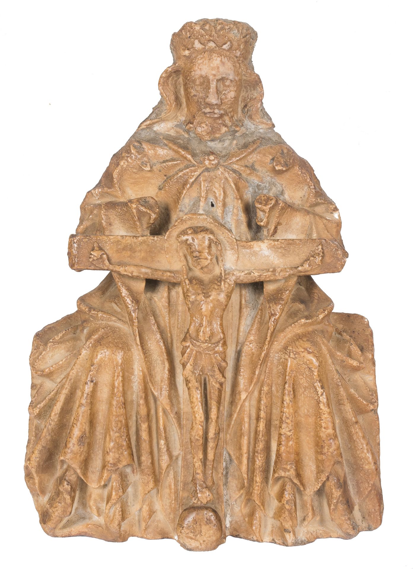 "Holy trinity". Alabaster figure with polychrome residue. Gothic. 14th century.