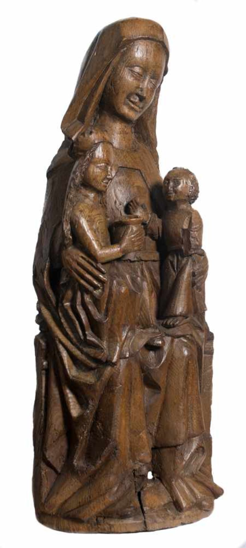 "Virgin and Child with Saint Anne". Carves wooden sculptural group. Flemish school. Gothic. 15th - Bild 6 aus 9