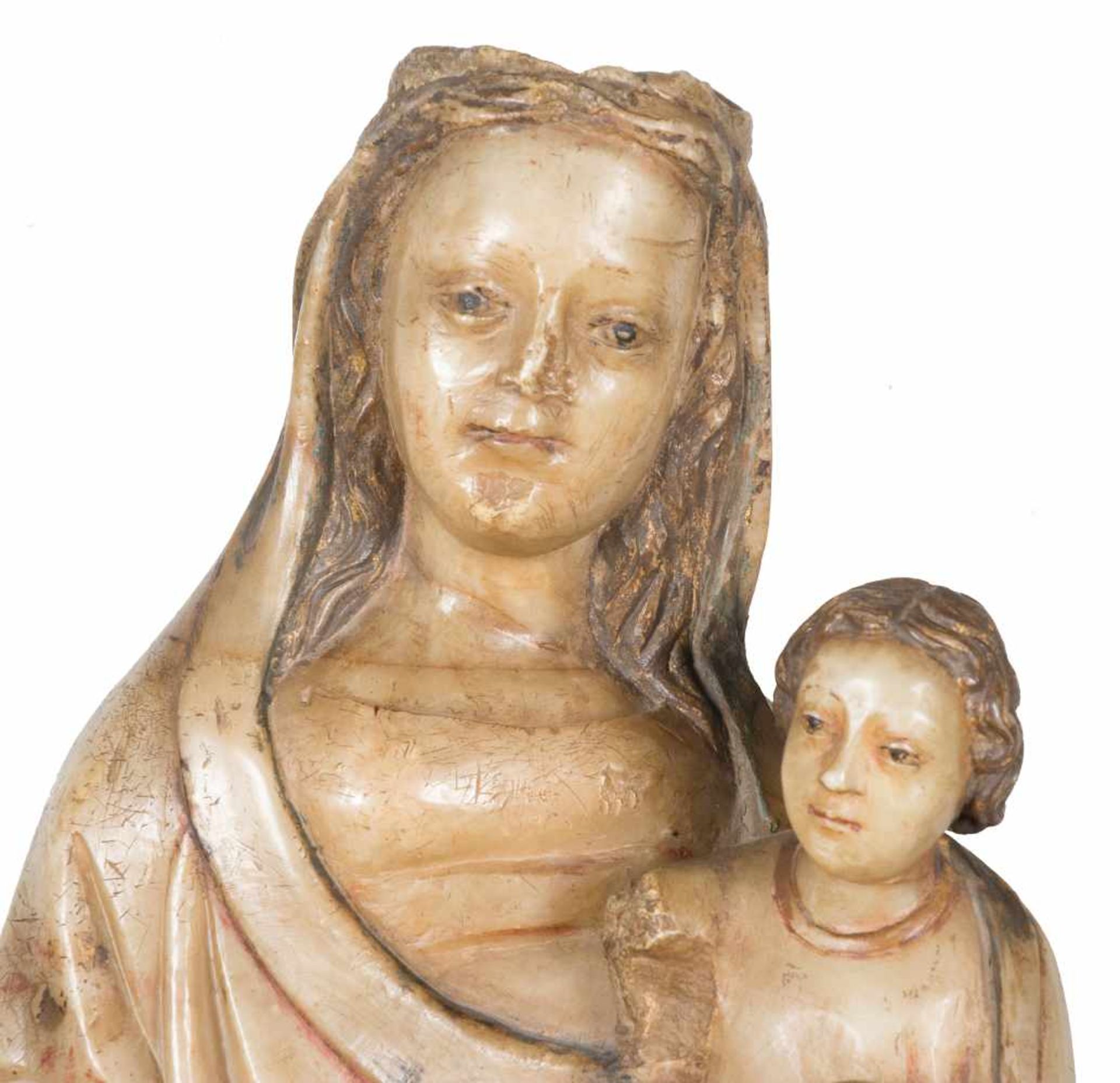 "Madonna and Child" Sculpted alabaster figure with polychrome and gilt residue. Navarra. 15th - Bild 4 aus 5