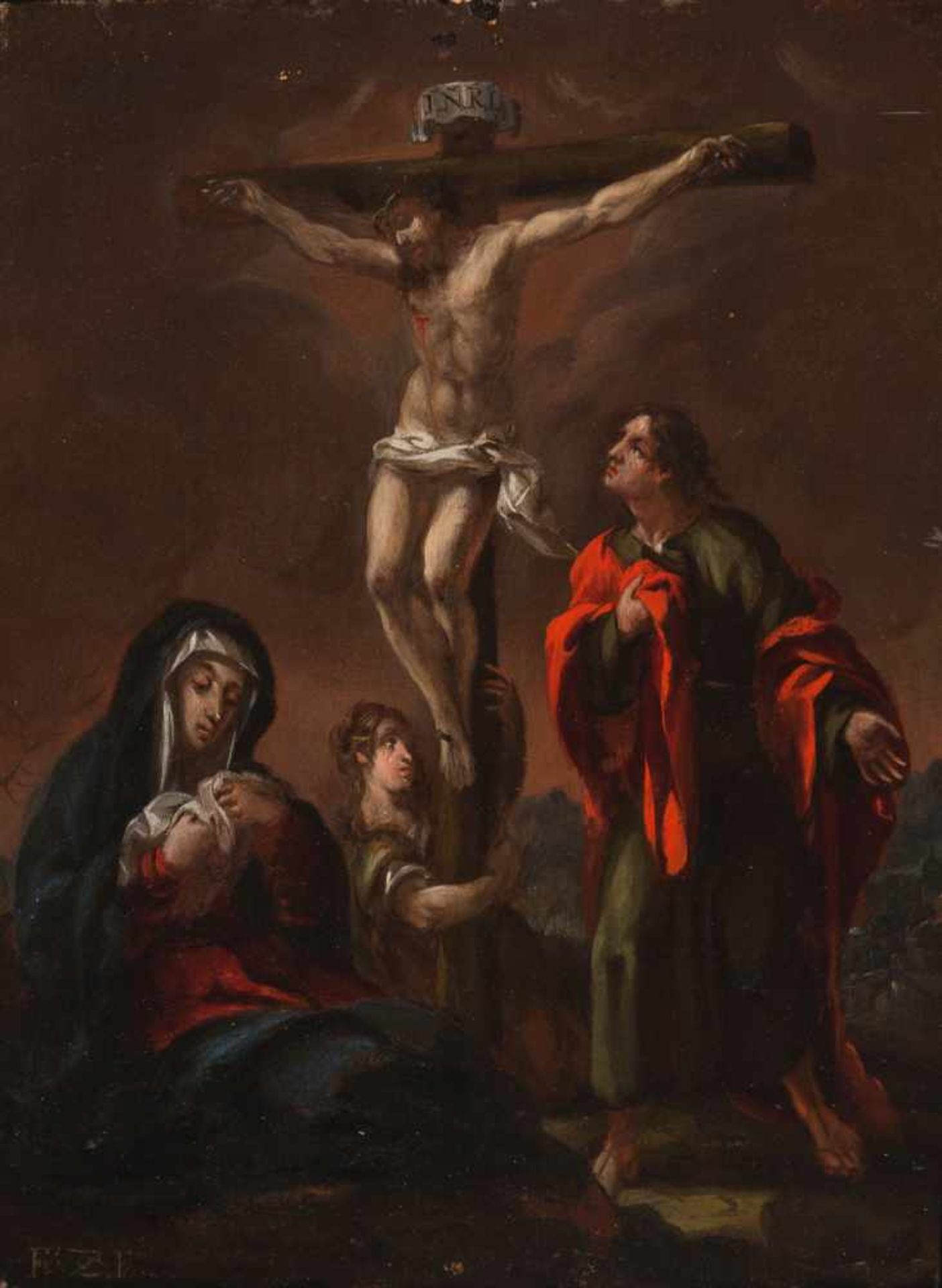 17th century Spanish School."The Crucifixion"Oil on panel. Signed incomplete "FR ZO". With a - Bild 2 aus 7