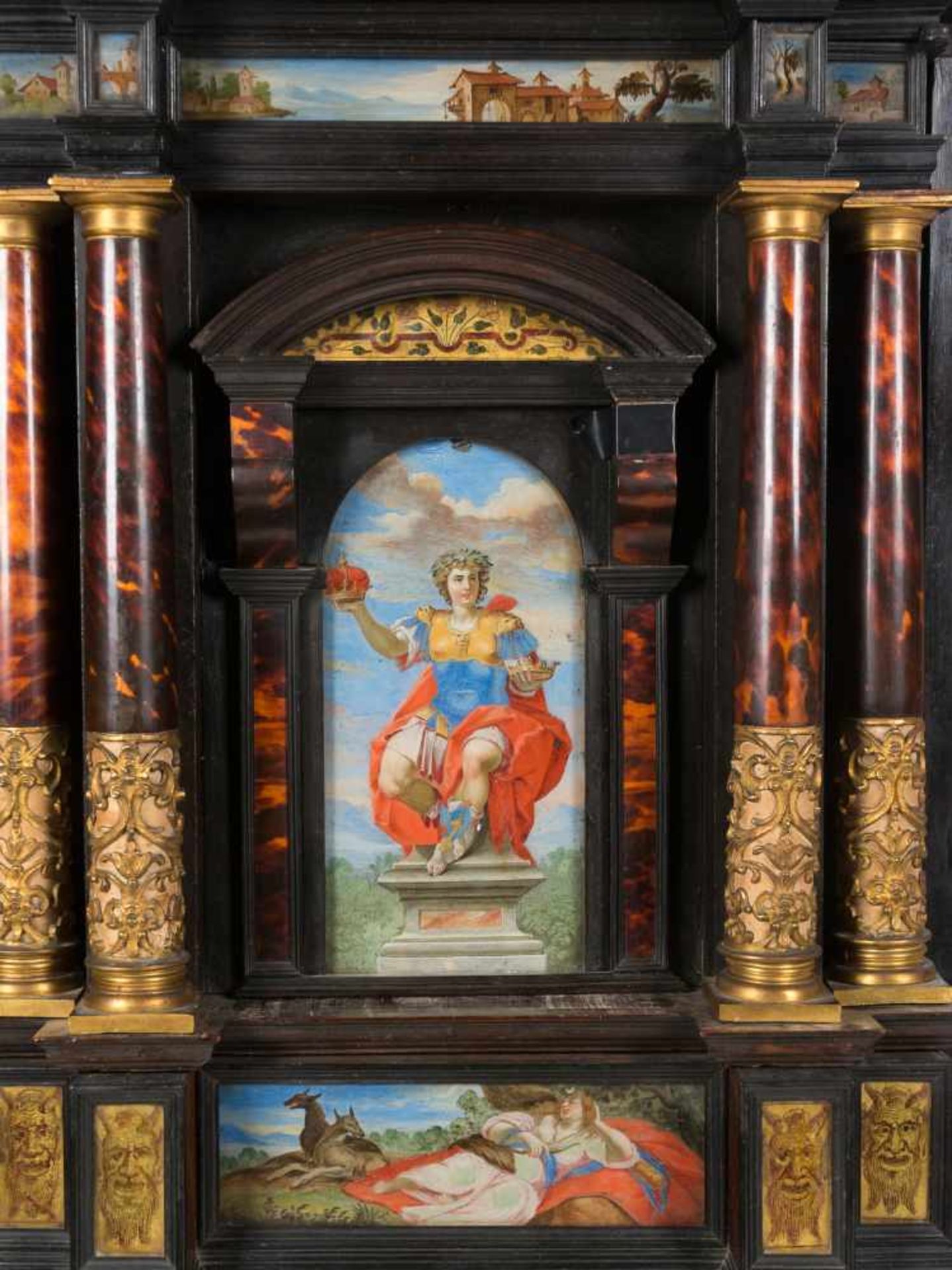 Magnificent stipo in ebonised wood, rosewood, painted glass, verre églomisé, tortoiseshell and - Bild 3 aus 7