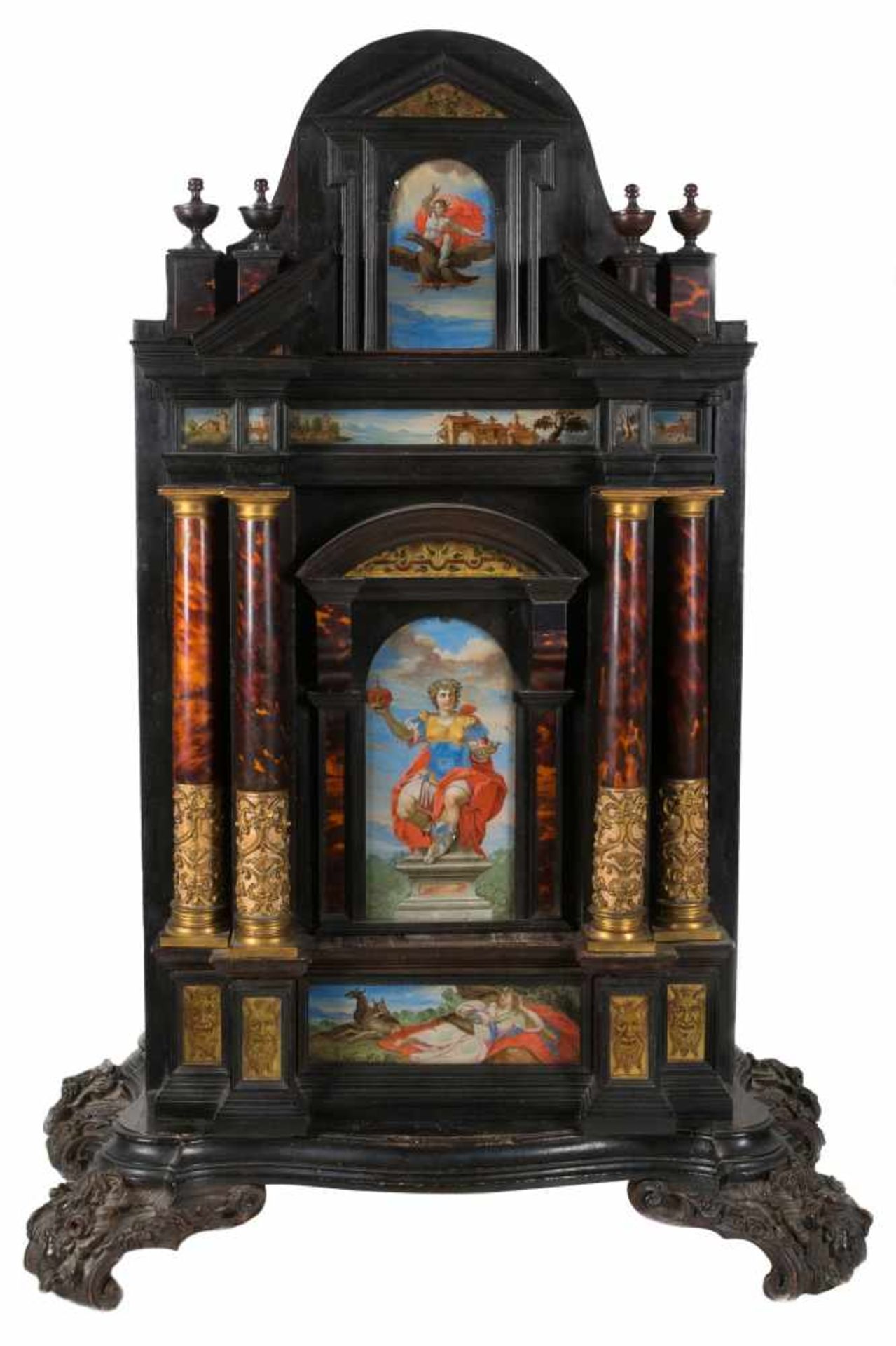 Magnificent stipo in ebonised wood, rosewood, painted glass, verre églomisé, tortoiseshell and - Bild 2 aus 7