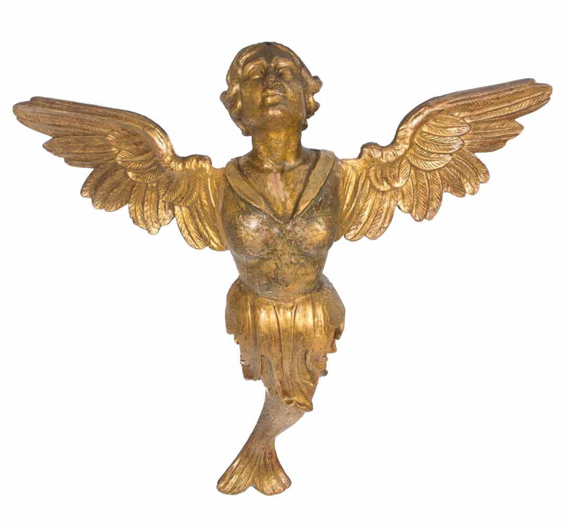 "Siren angels". Pair of carved wooden sculptures. 17th century. - Bild 2 aus 4