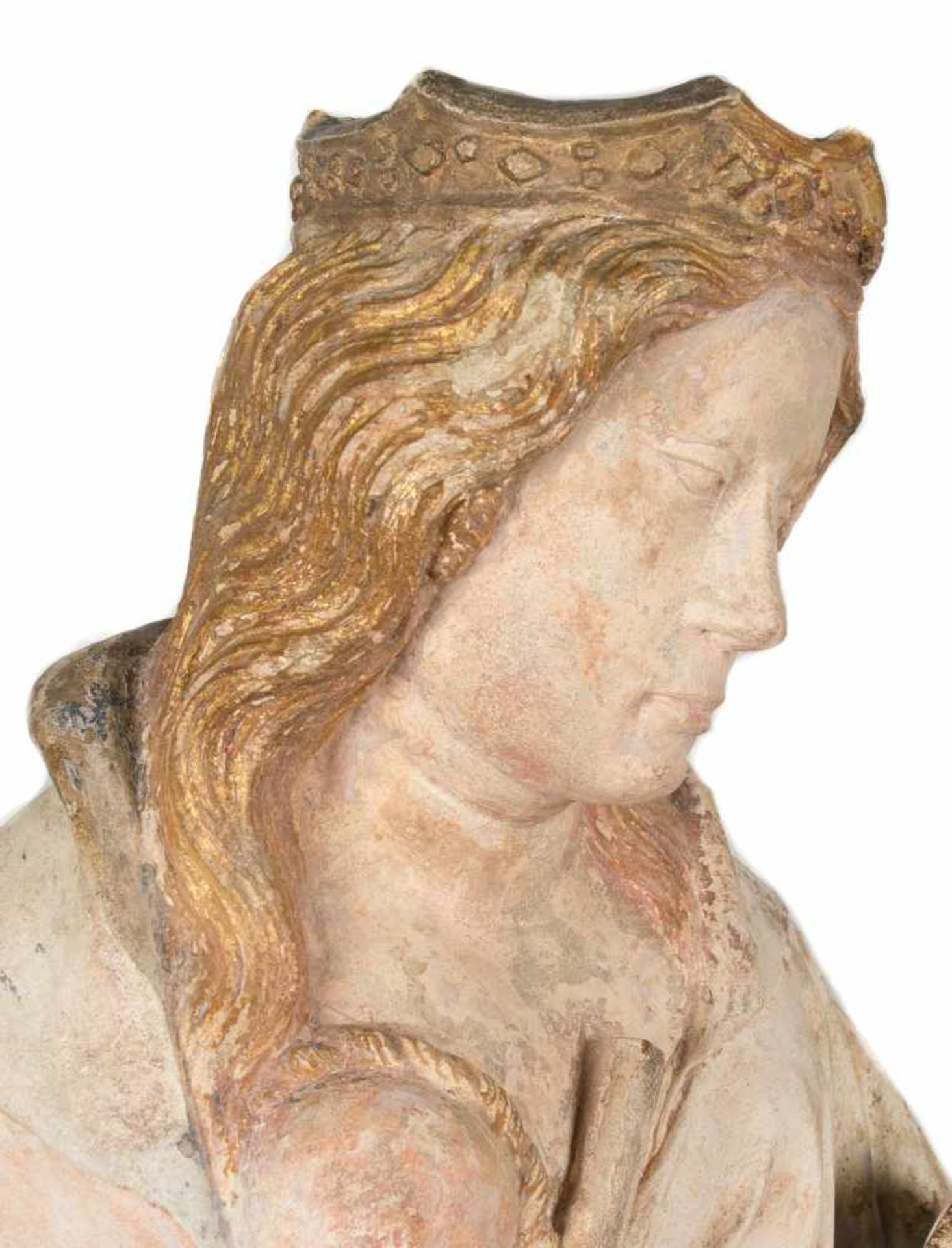 "Saint Agatha". Sculpted stone figure with polychrome and gilt residue. France. Possibly Lorraine. - Bild 12 aus 12