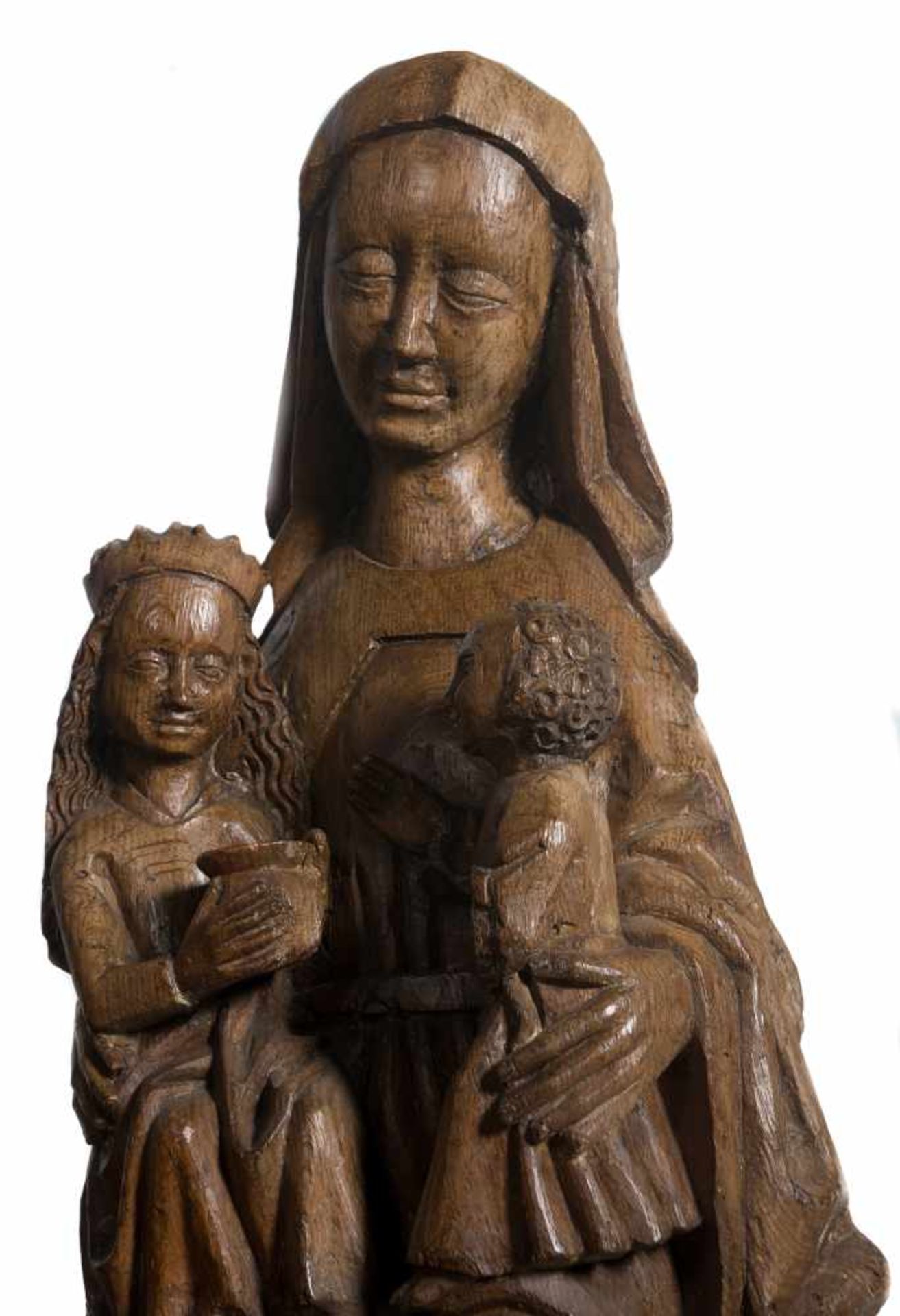 "Virgin and Child with Saint Anne". Carves wooden sculptural group. Flemish school. Gothic. 15th - Bild 4 aus 9