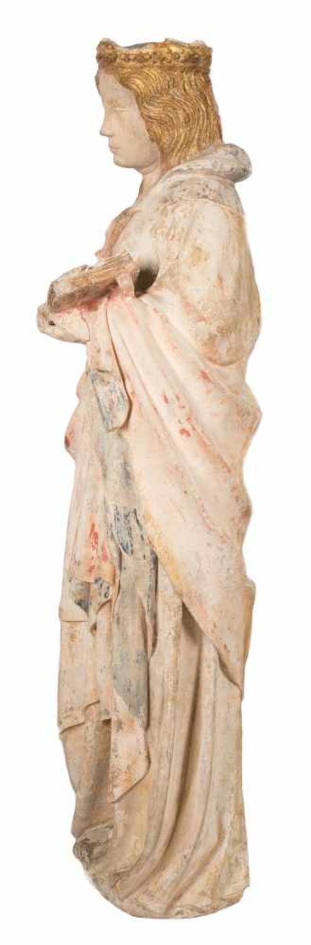 "Saint Agatha". Sculpted stone figure with polychrome and gilt residue. France. Possibly Lorraine. - Bild 7 aus 12