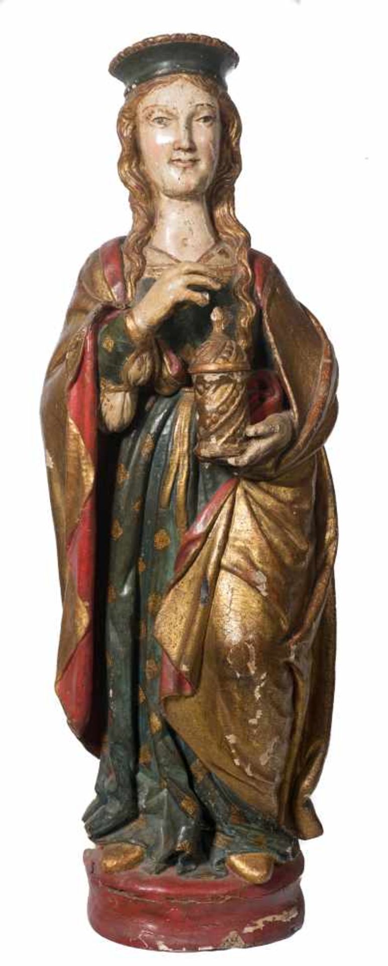 "Mary Magdalene". Carved, gilded and polychromed wooden sculpture. Italy. Renaissance. Circa 1500.