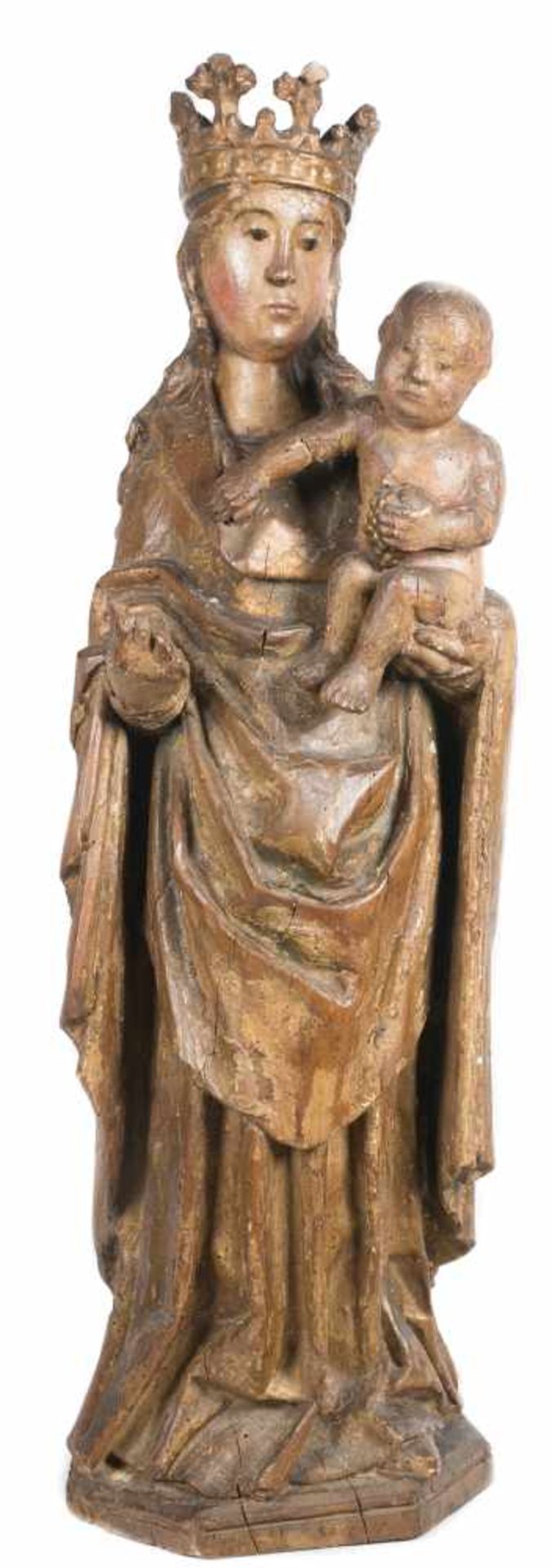 “Madonna and Child”. Carved and polychromed wooden sculpture. Spanish School. Gothic. 14th – 15th - Bild 3 aus 6