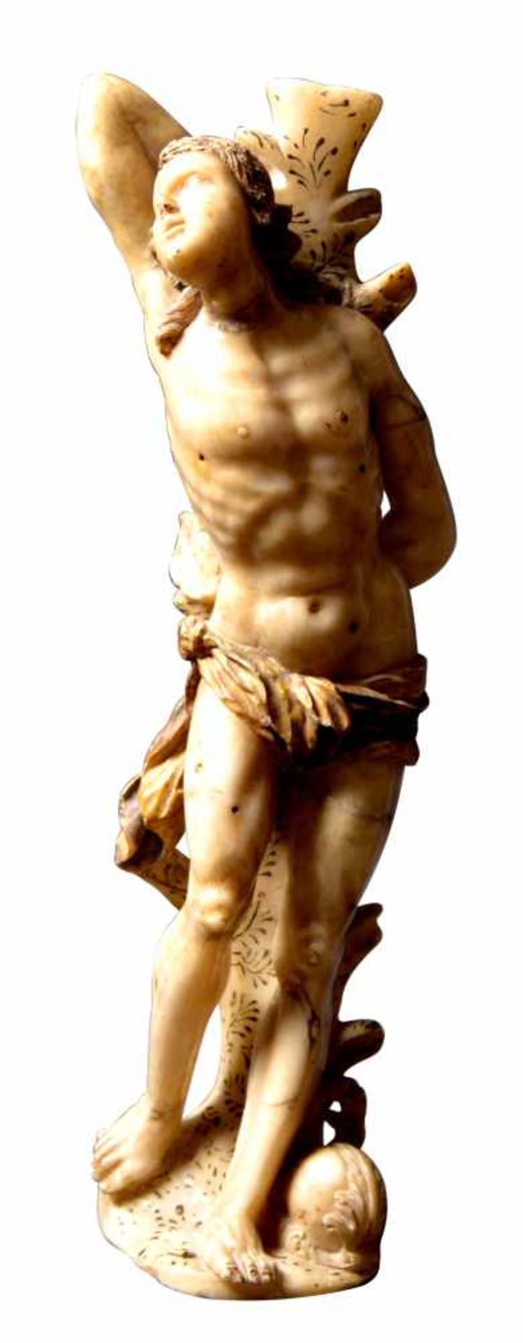 "Saint Sebastian". Alabaster sculpture with gilt and polychrome residue. Burgos or Italian School.