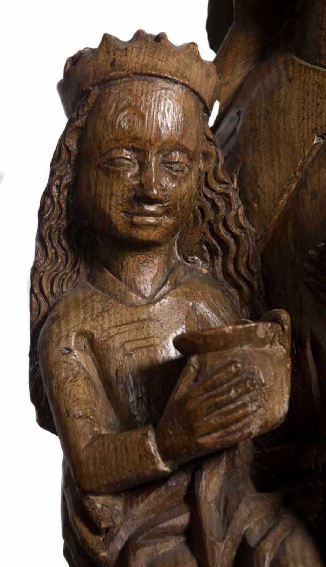 "Virgin and Child with Saint Anne". Carves wooden sculptural group. Flemish school. Gothic. 15th - Bild 5 aus 9