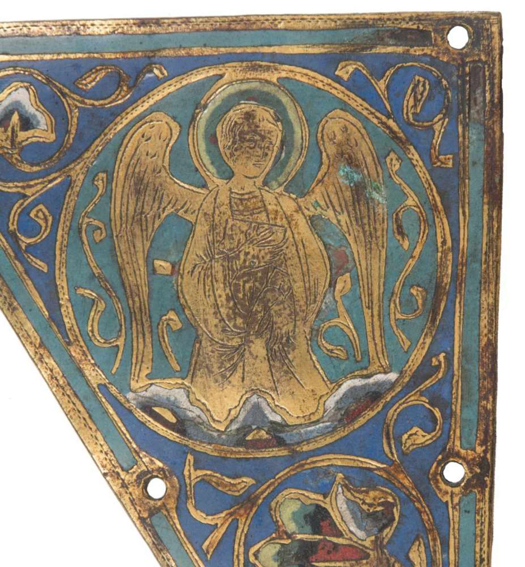 Two gilded and chased copper plaques with champlevé enamel. Limoges. France. Romanesque. Circa - Bild 6 aus 9