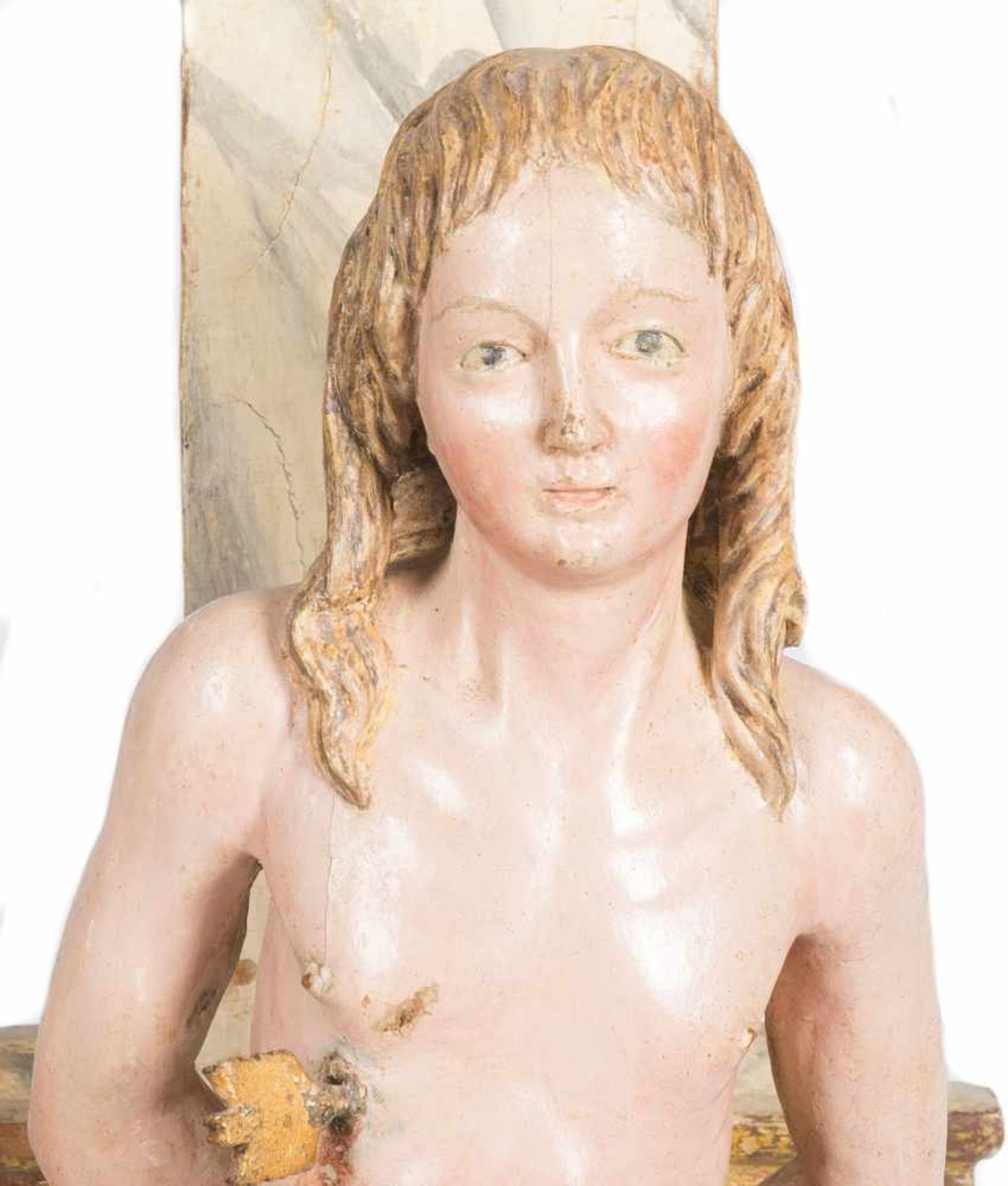 "Saint Sebastian". Carved, gilded and polychromed wooden sculpture. Flemish School. Circa 1500.75 - Bild 7 aus 9