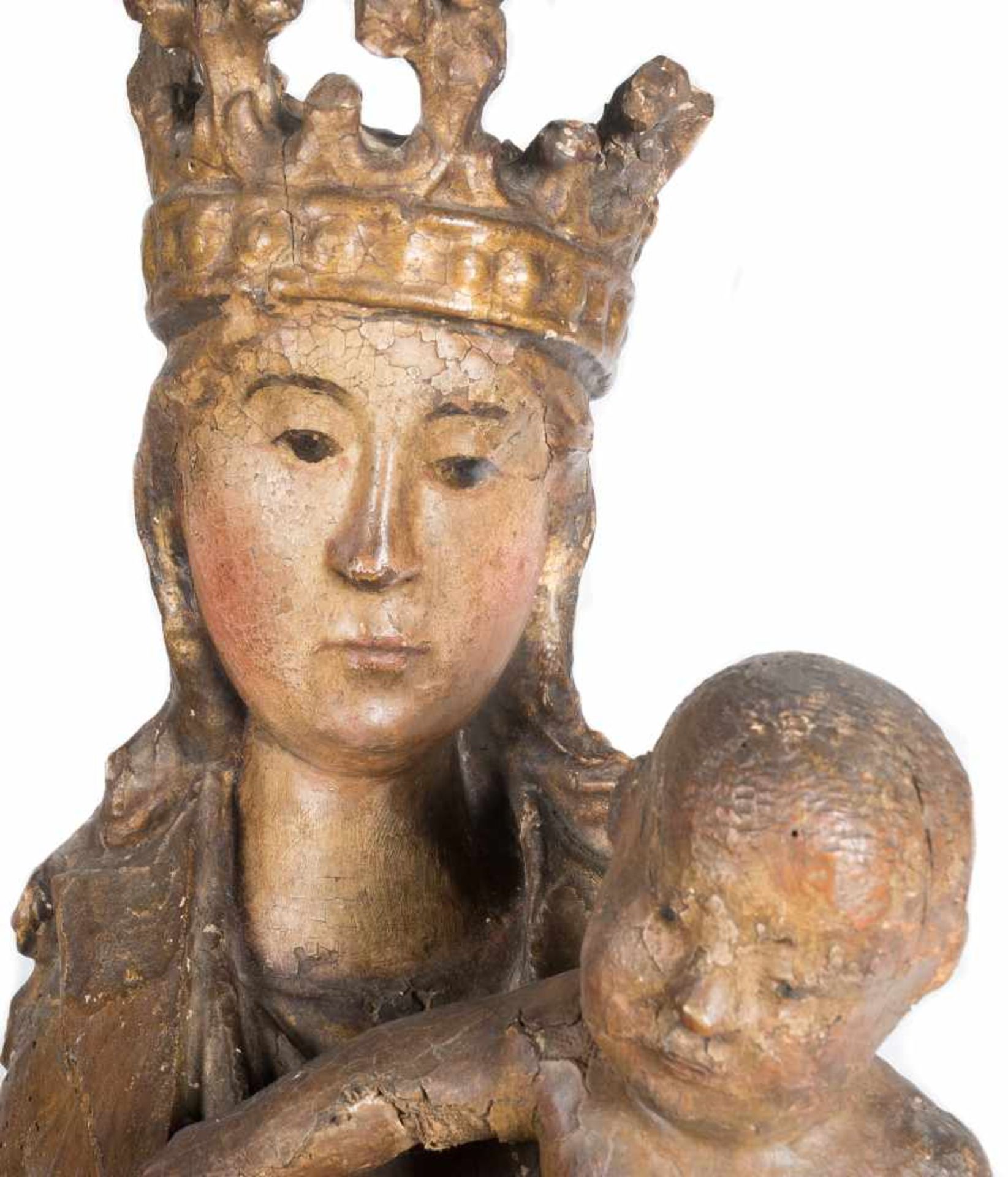 “Madonna and Child”. Carved and polychromed wooden sculpture. Spanish School. Gothic. 14th – 15th - Bild 4 aus 6