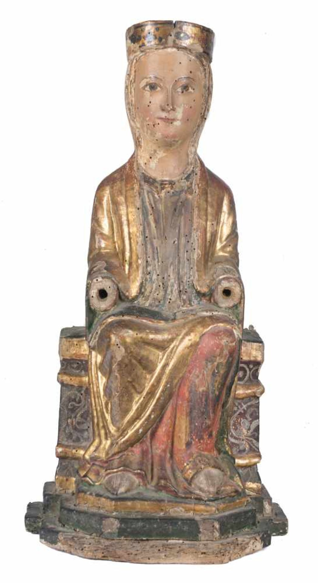 "Seat of Wisdom (Sedes Sapientiae)". Carved and polychromed wooden sculpture. Romanesque. 13th - Bild 3 aus 7