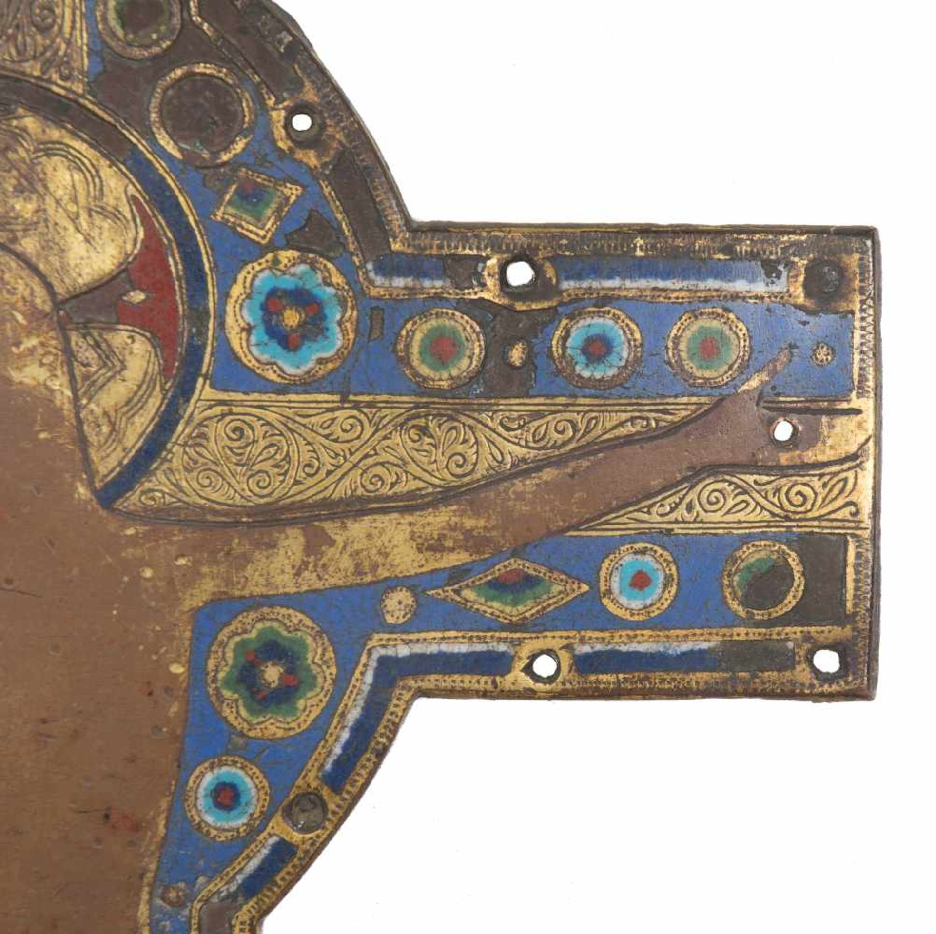 Large, gilded copper cross with champlevé enamel. Limoges. France. Romanesque. Circa 1170 - 1190. - Bild 5 aus 6