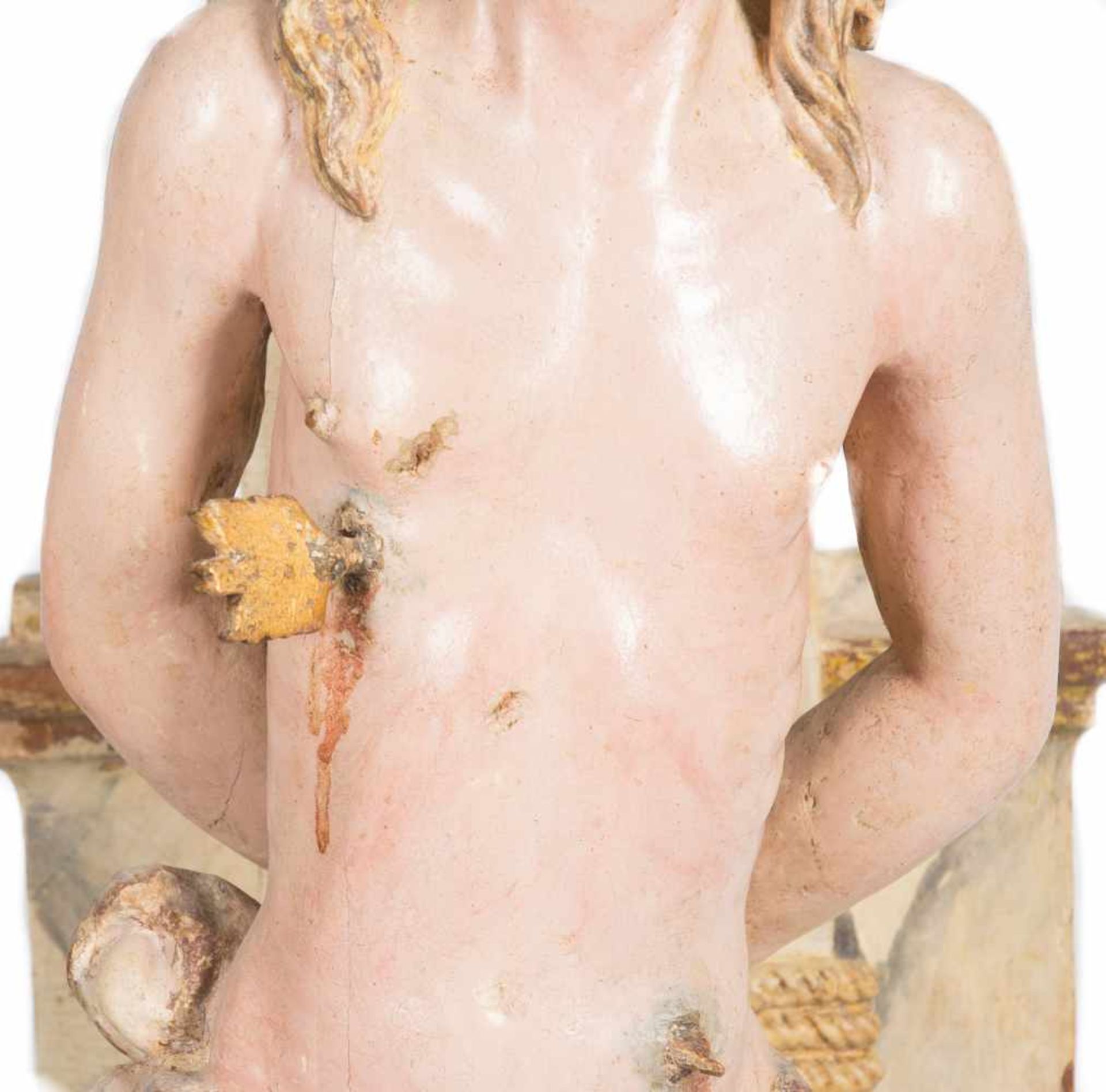 "Saint Sebastian". Carved, gilded and polychromed wooden sculpture. Flemish School. Circa 1500.75 - Bild 8 aus 9