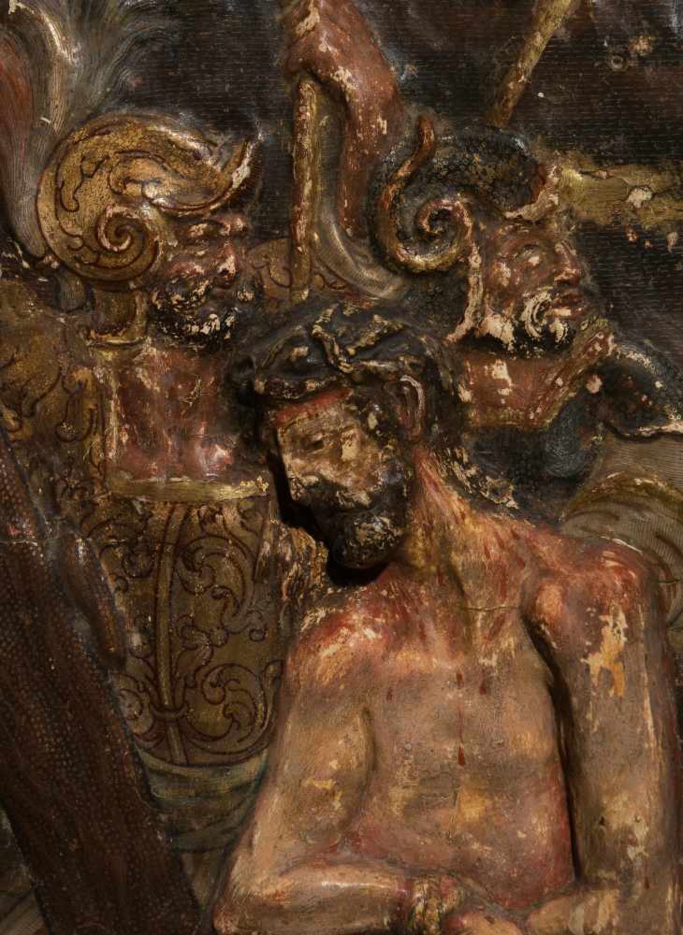 16th century Spanish School"Christ crowned with thorns"Imposing cordwain made of embossed, - Bild 2 aus 3