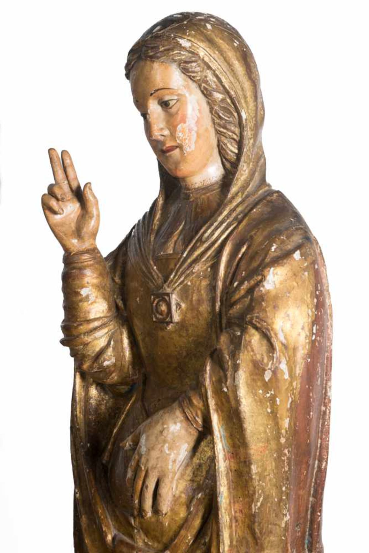 "Virgin of the Annunciation” Carved and gilded wooden sculpture. Catalan School. Girona. Gothic. - Bild 2 aus 6