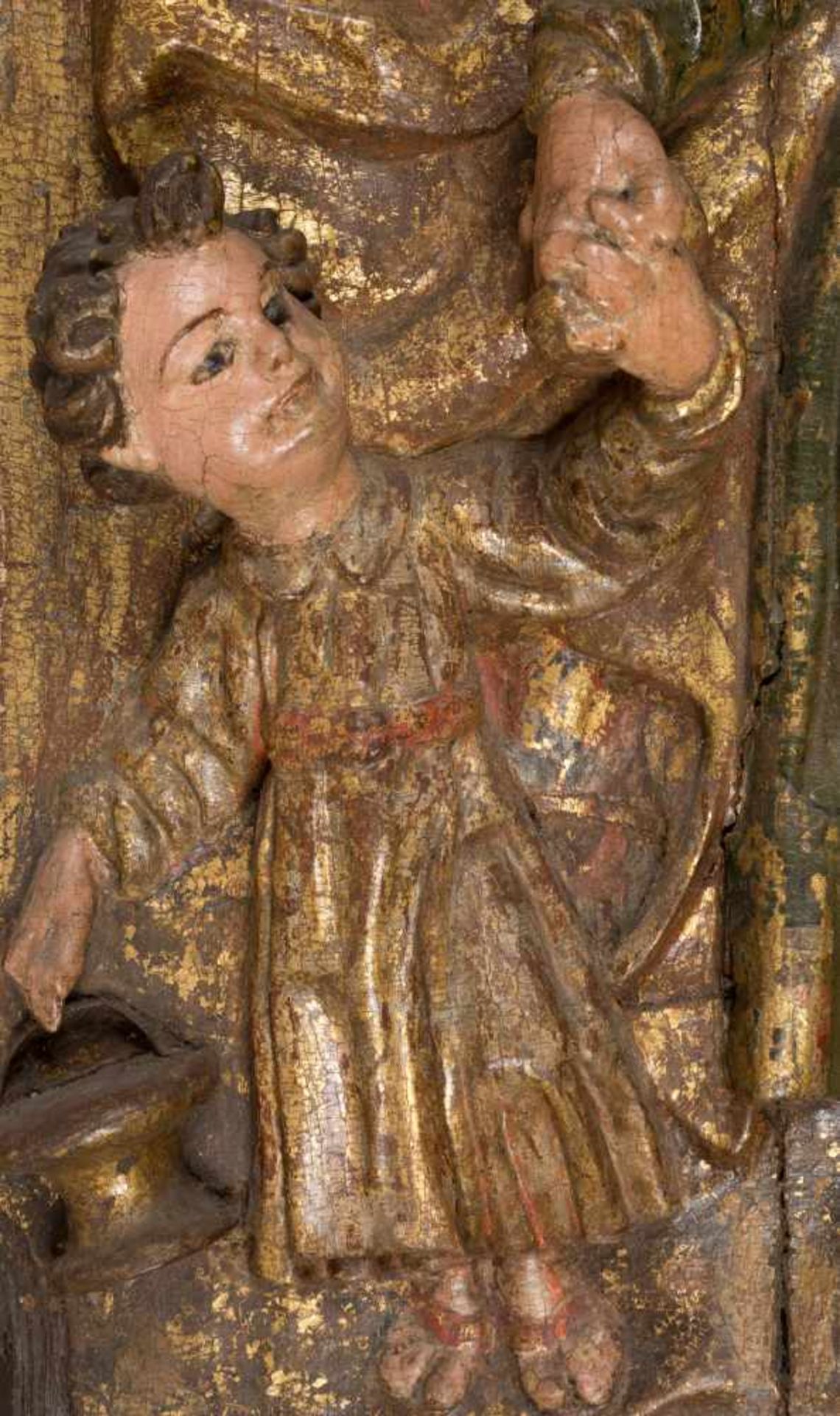 "Saint Joseph and the Christ Child". Carved, gilded and polychromed wooden relief. Castilian - Bild 3 aus 4