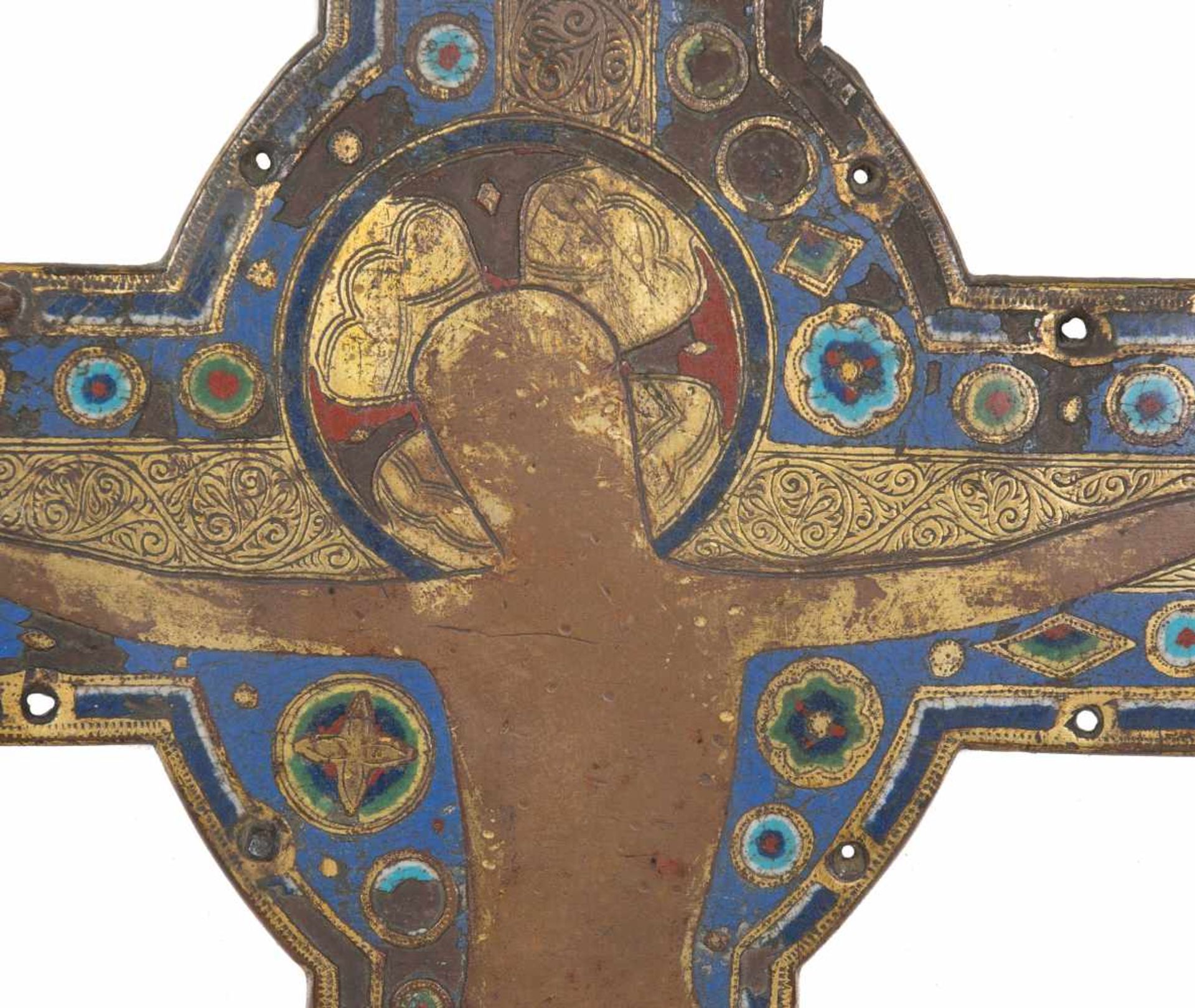 Large, gilded copper cross with champlevé enamel. Limoges. France. Romanesque. Circa 1170 - 1190. - Bild 2 aus 6