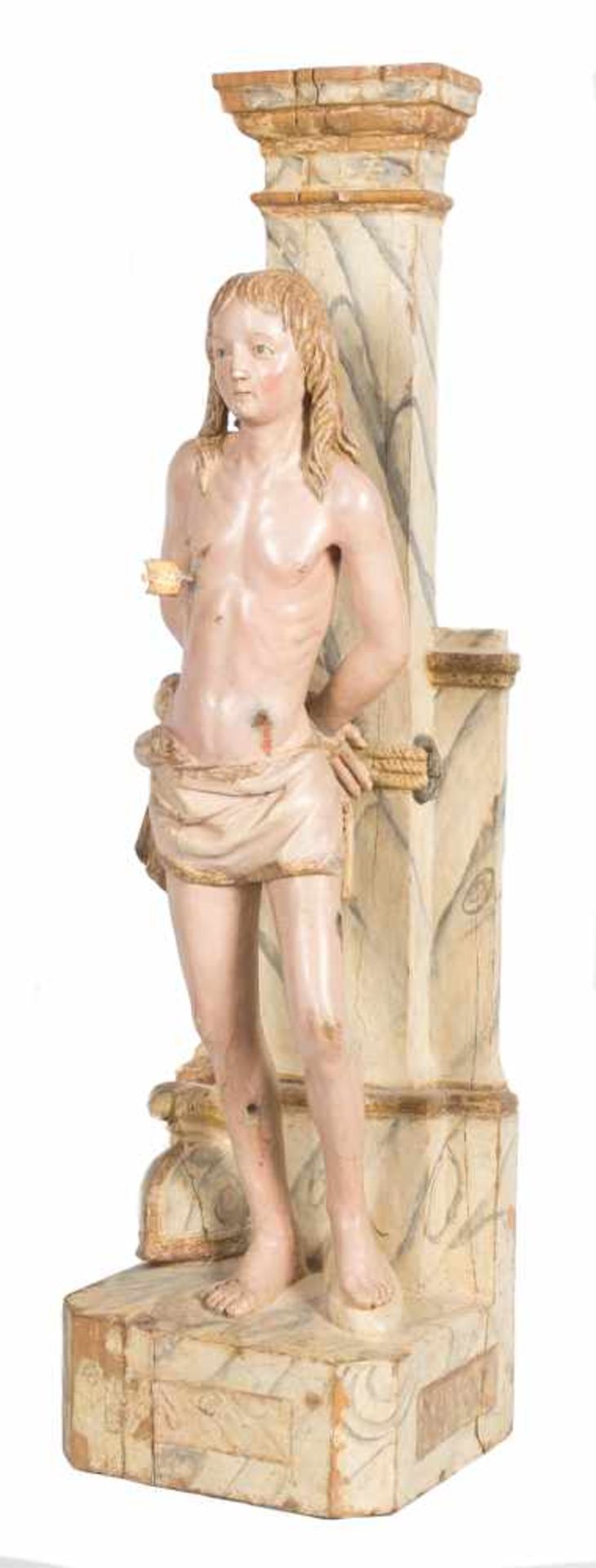 "Saint Sebastian". Carved, gilded and polychromed wooden sculpture. Flemish School. Circa 1500.75 - Bild 2 aus 9