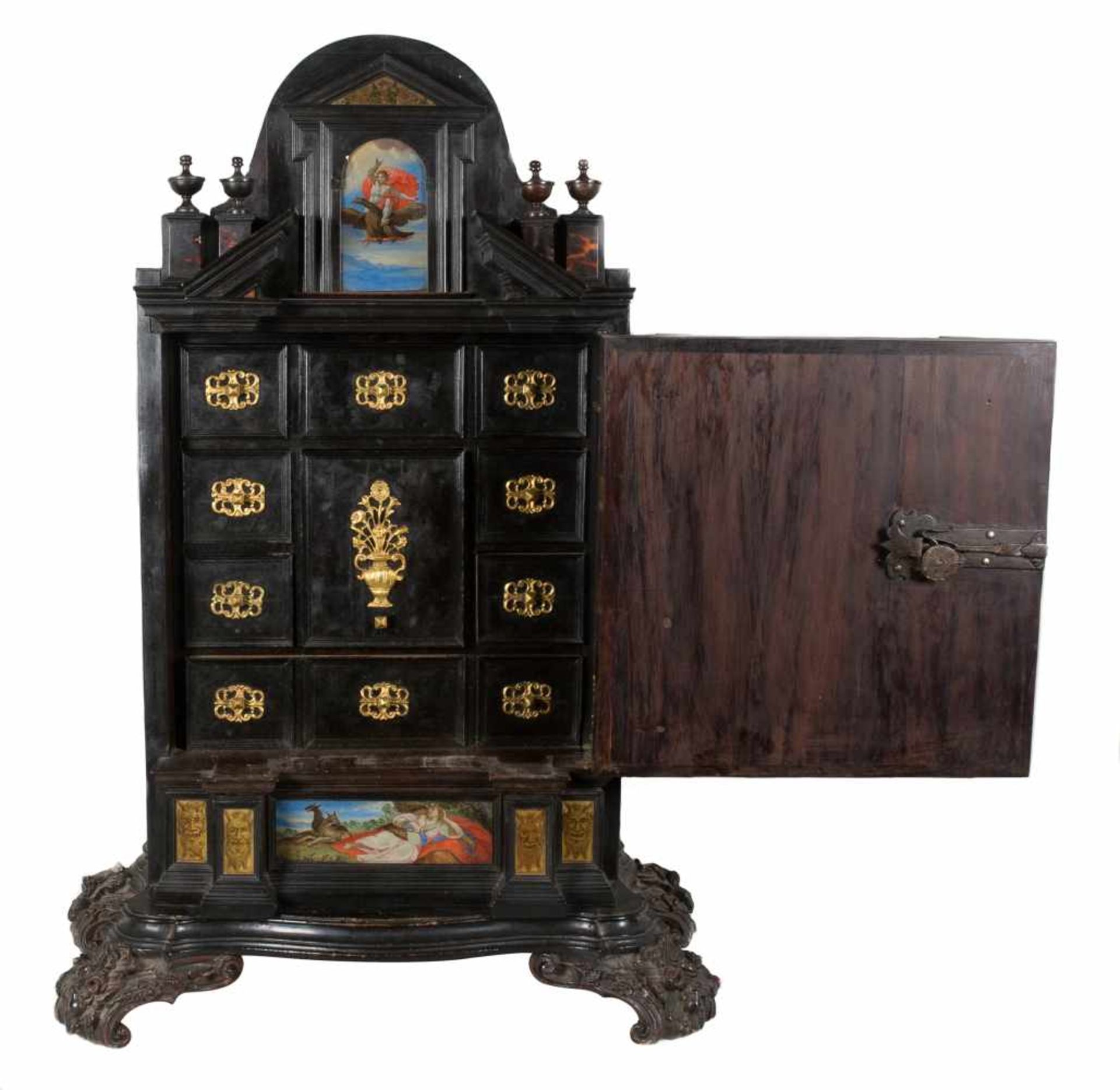 Magnificent stipo in ebonised wood, rosewood, painted glass, verre églomisé, tortoiseshell and - Bild 5 aus 7