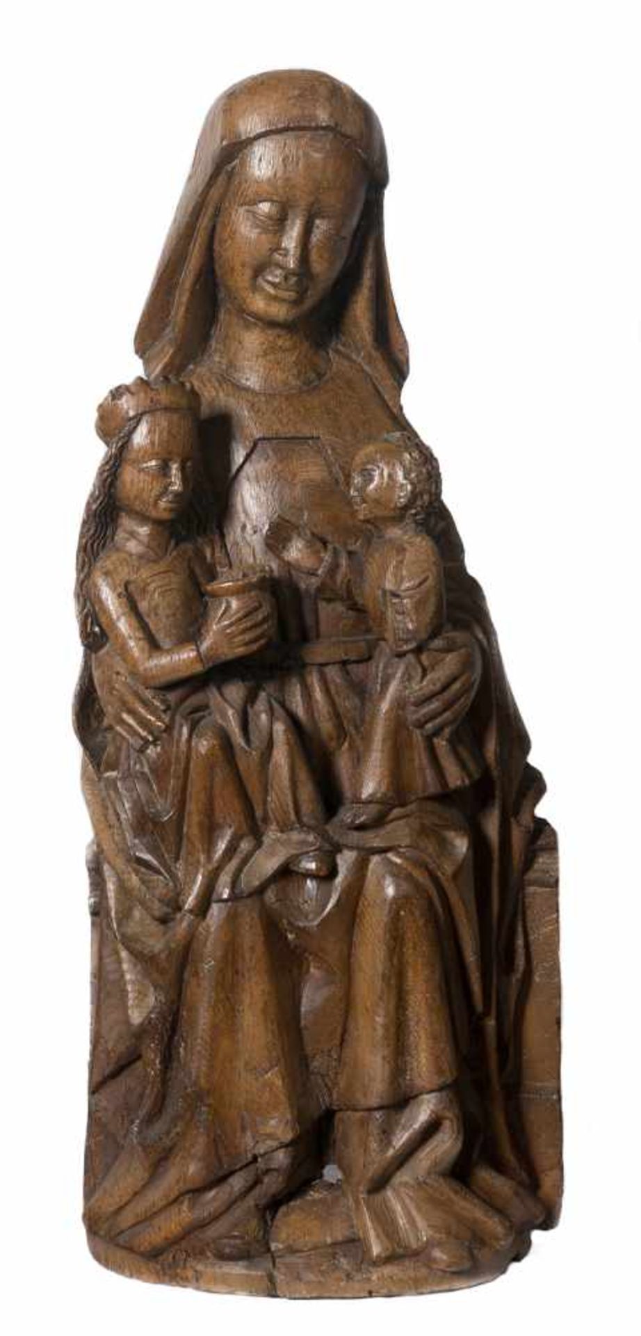 "Virgin and Child with Saint Anne". Carves wooden sculptural group. Flemish school. Gothic. 15th