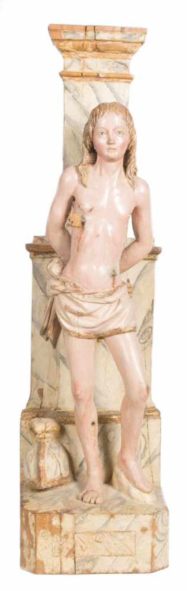 "Saint Sebastian". Carved, gilded and polychromed wooden sculpture. Flemish School. Circa 1500.75