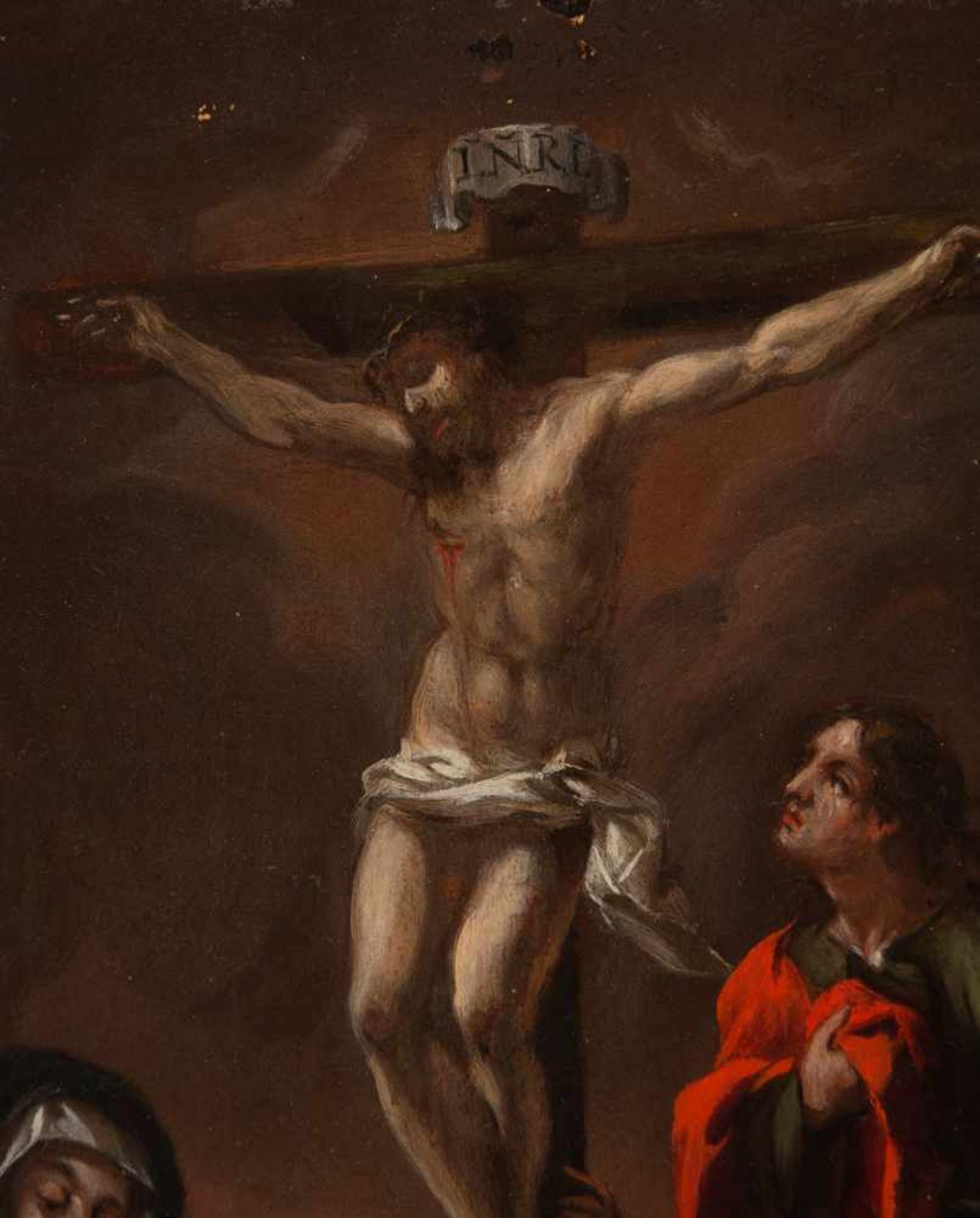 17th century Spanish School."The Crucifixion"Oil on panel. Signed incomplete "FR ZO". With a - Bild 4 aus 7