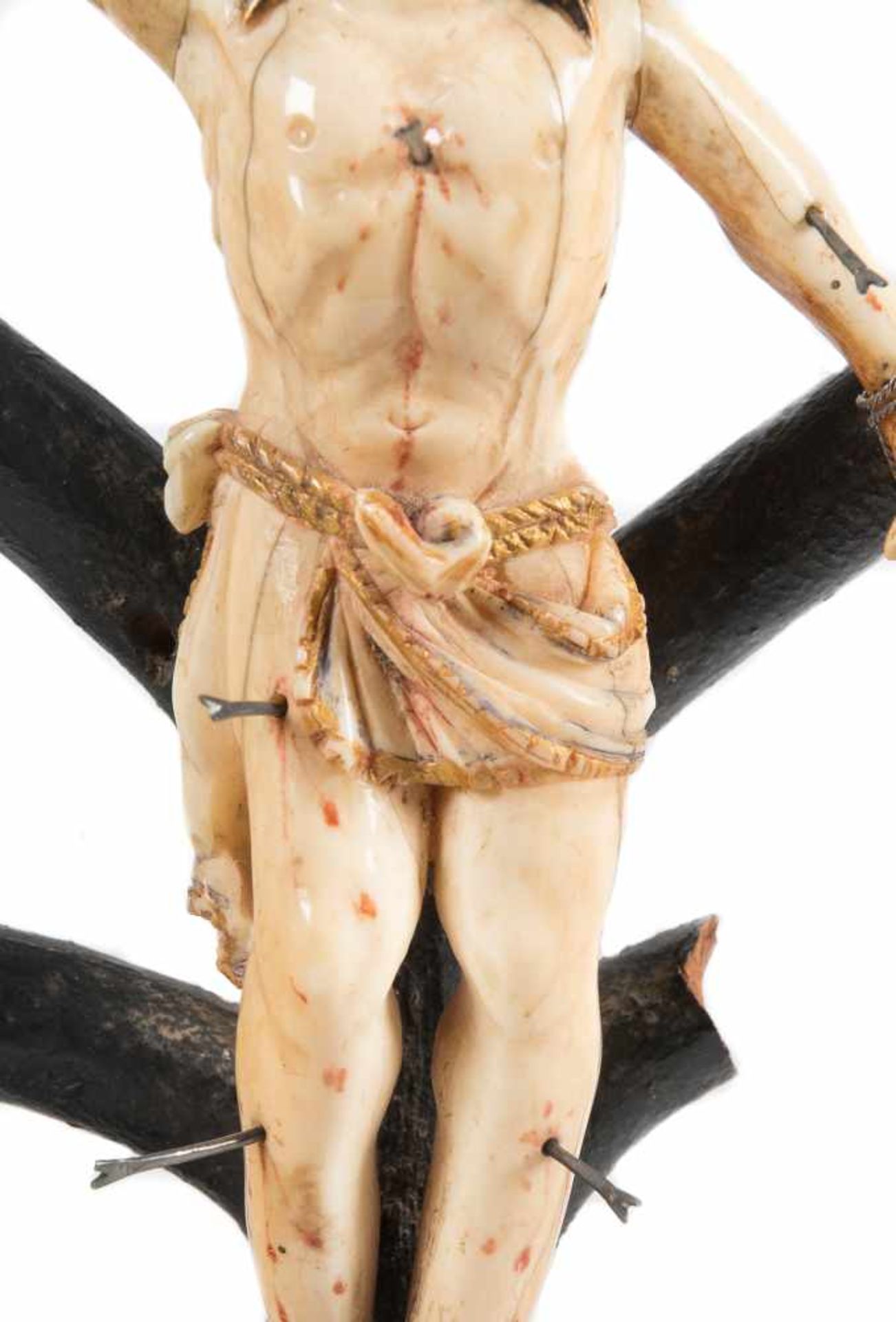 "Saint Sebastian" Sculpted ivory figure with polychrome and gilt residue. Colonial School. 18th - Bild 5 aus 6