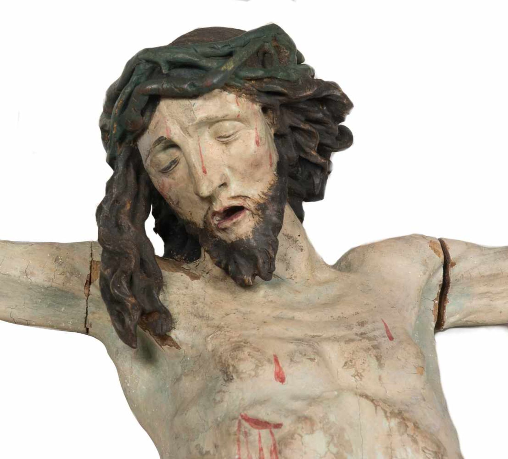 "Christ". Carved, gilded and polychromed wooden sculpture. Germany. Circa 1500. - Bild 2 aus 4