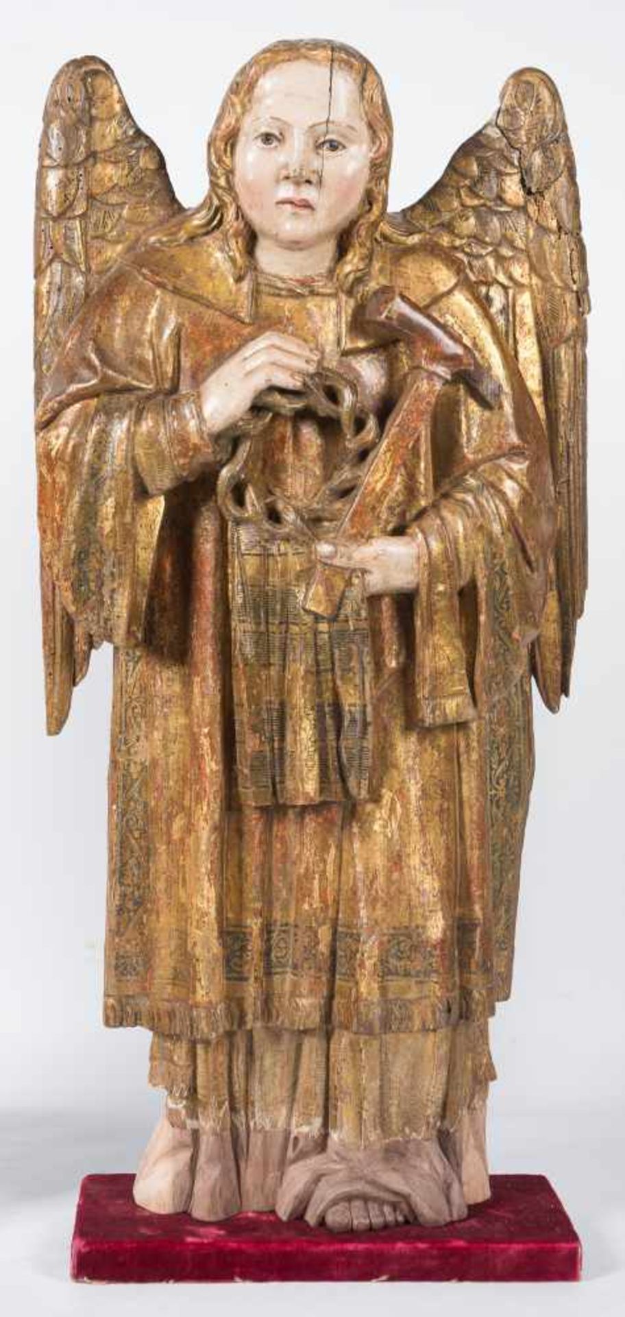 "Angels". Pair of carved, gilded and polychromed wooden sculptures. Burgos. Gothic. 15th century.<b - Bild 4 aus 10