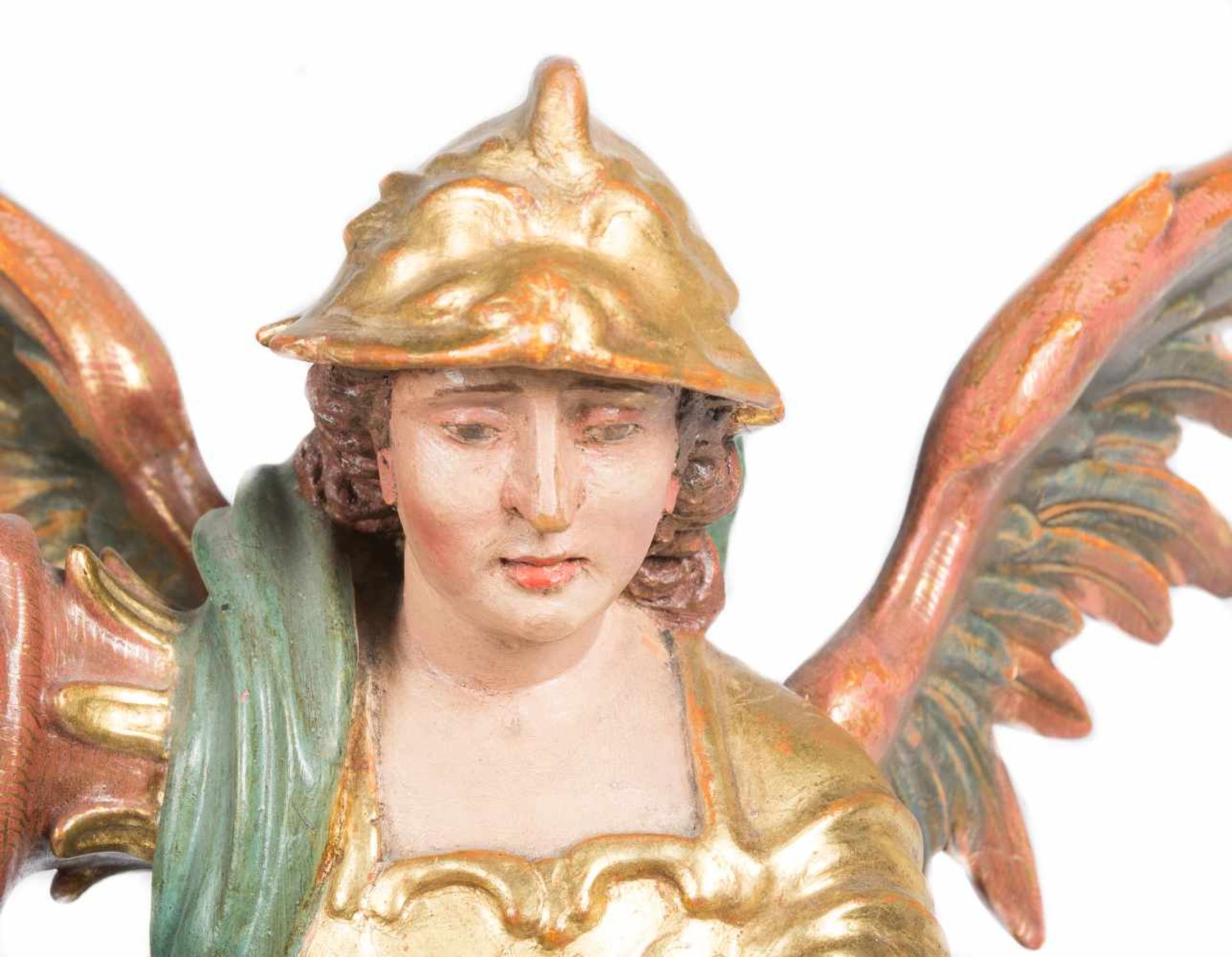 "Archangel Saint Michael". Carved, gilded and polychromed wooden sculpture. Colonial School. - Bild 5 aus 6