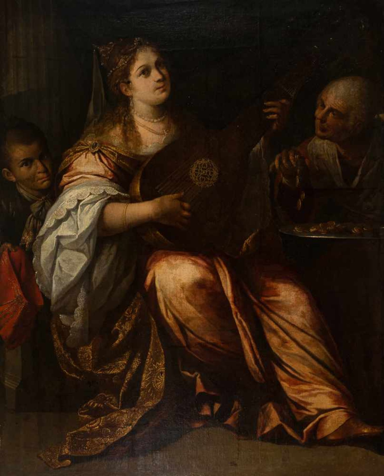 Italian School. Probably Venetian. 18th Century."Saint Cecile"Oil on canvas. Relined. 141 x 115 cm.