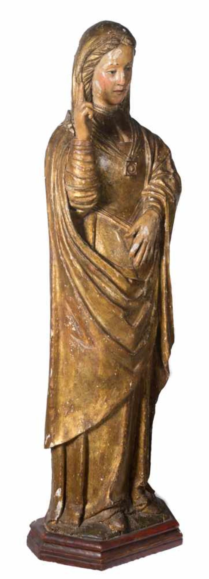 "Virgin of the Annunciation” Carved and gilded wooden sculpture. Catalan School. Girona. Gothic. - Bild 4 aus 6