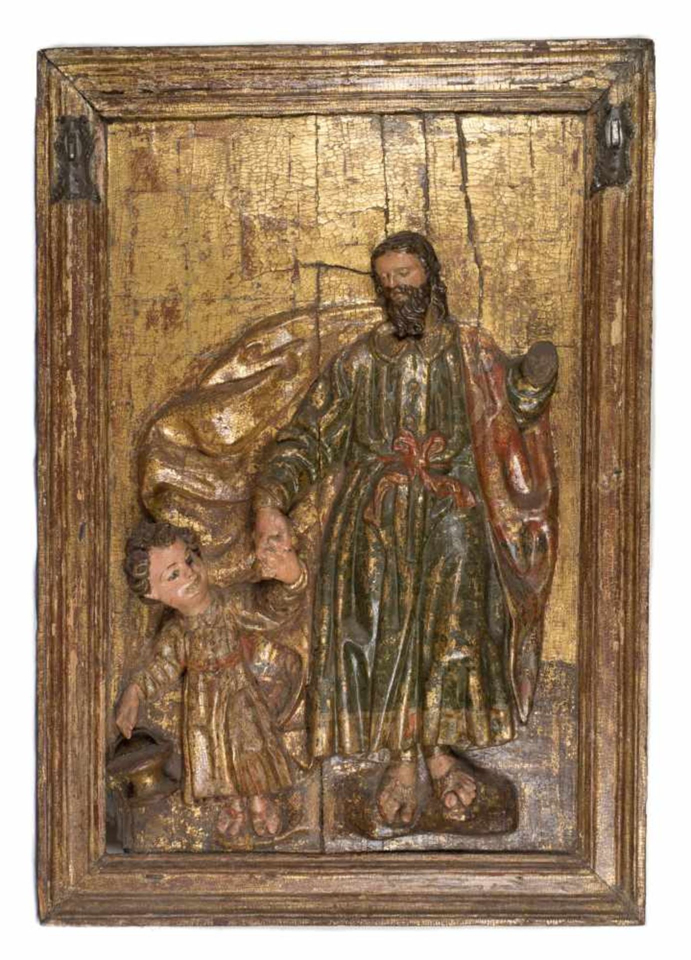 "Saint Joseph and the Christ Child". Carved, gilded and polychromed wooden relief. Castilian