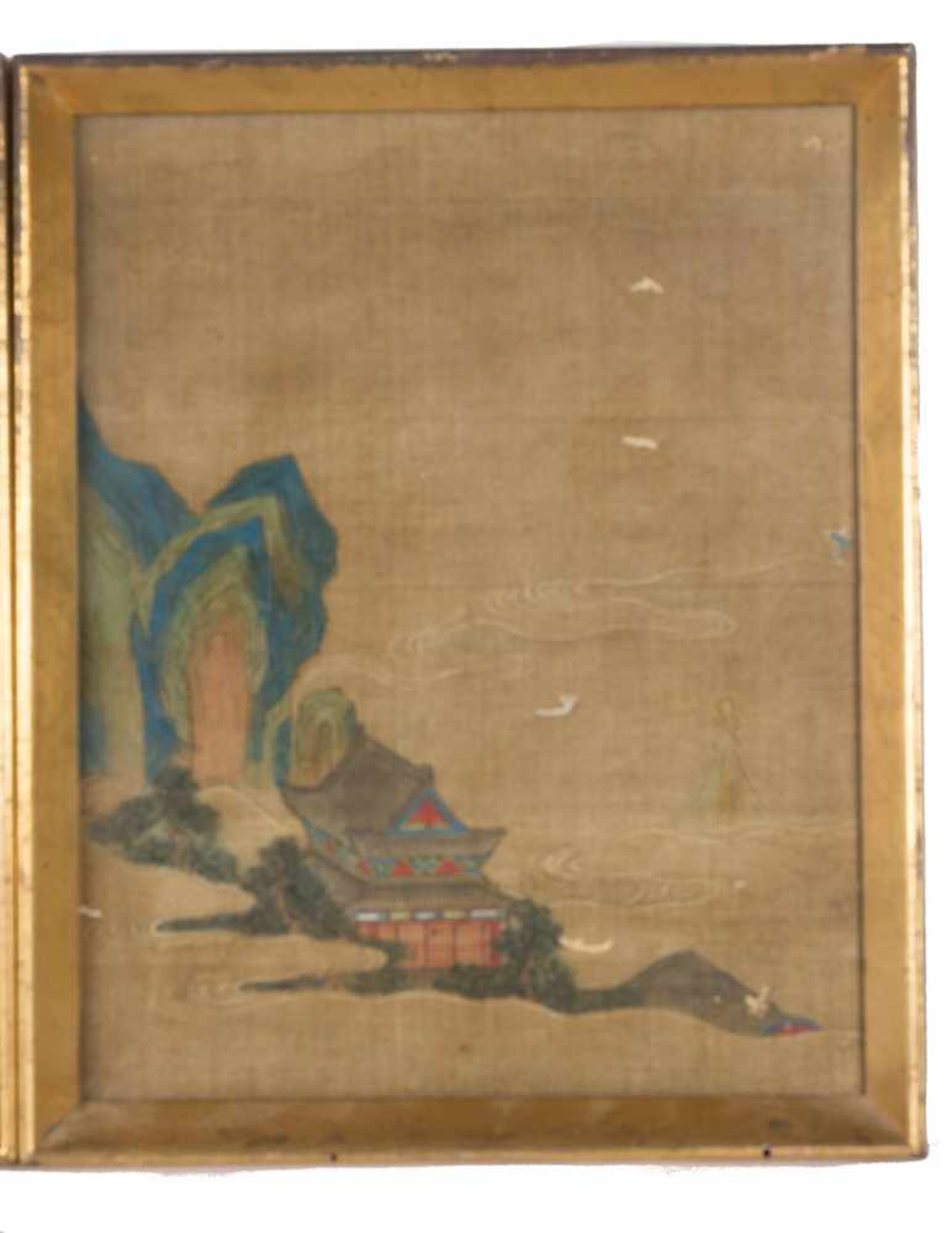 Anonymous. Ink and color on silk. Qing dynasty (1644-1912). “Retiro en als montañas”Three p - Bild 4 aus 4