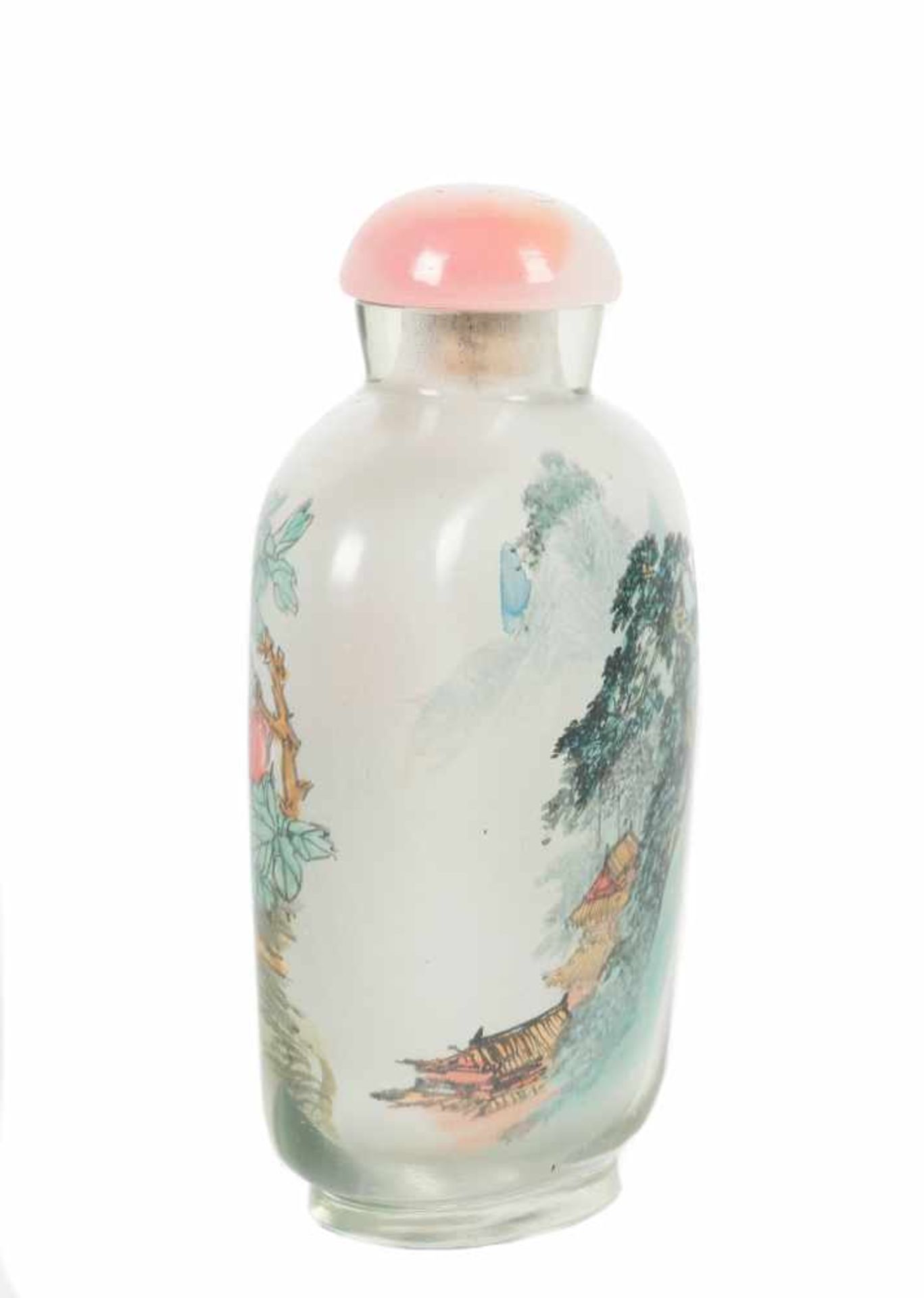 An inside painted glass snuff bottle with a rose quartz stopper. China. Qing dynasty. Early 20th - Bild 3 aus 4