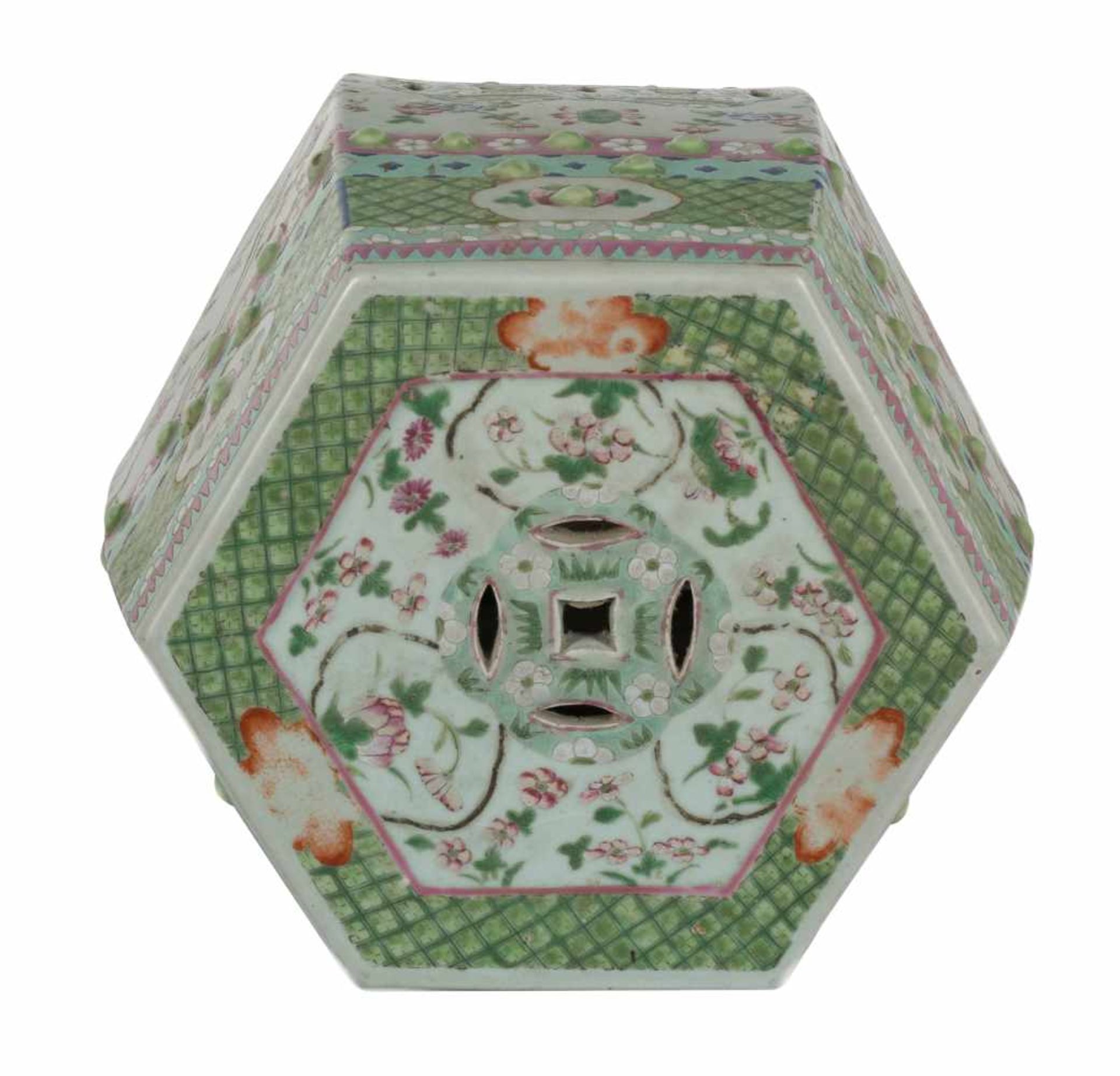 Export porcelain octagonal garden seat. China. Rosa family. Qing dynasty. 19th century.46 x 30 - Bild 6 aus 7