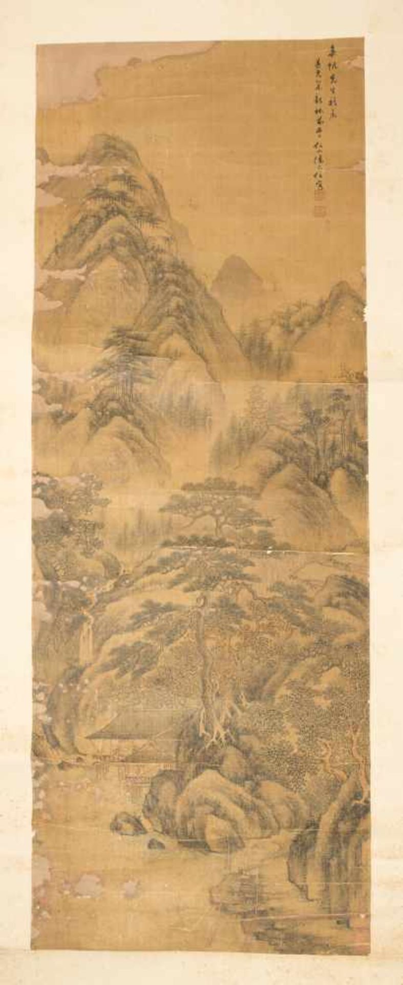 A Chinese hanging scroll from the Qing period (1636-1912) depicting a scene of seclusion in - Bild 2 aus 5