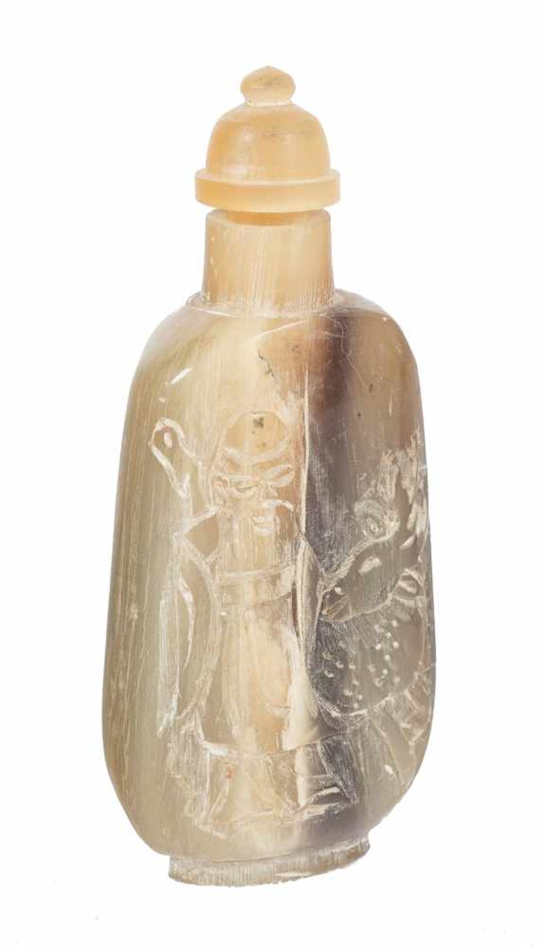 A fine Chinese snuff bottle in carved rhinoceros horn. Qing dynasty. 19th. Century.Height: 7,3 - Bild 2 aus 5