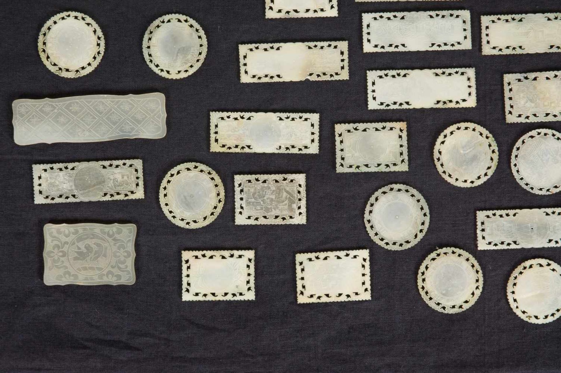 A set of carved mother of pearl gaming counters. China. 19th Century. - Image 2 of 3