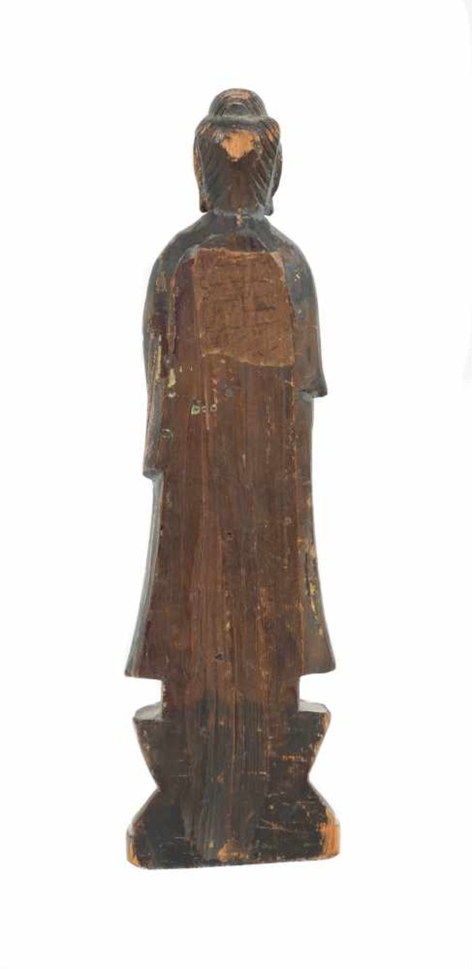 A patially gilt carved wood standing figure of Buddha. Thailand. Bangkok Period. 19th Century.P - Bild 4 aus 6