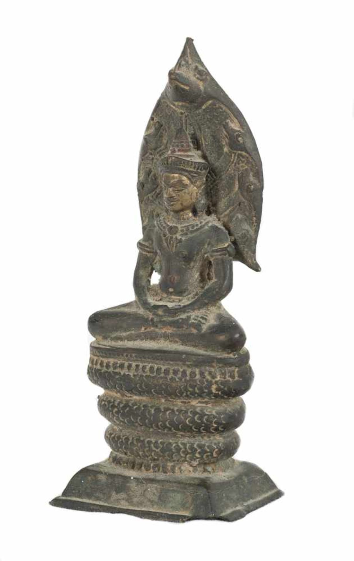 A partially gilt bronze figure. Probably Camboya. 17th-18th Centuries. “Buddha protected by Muc - Bild 3 aus 6